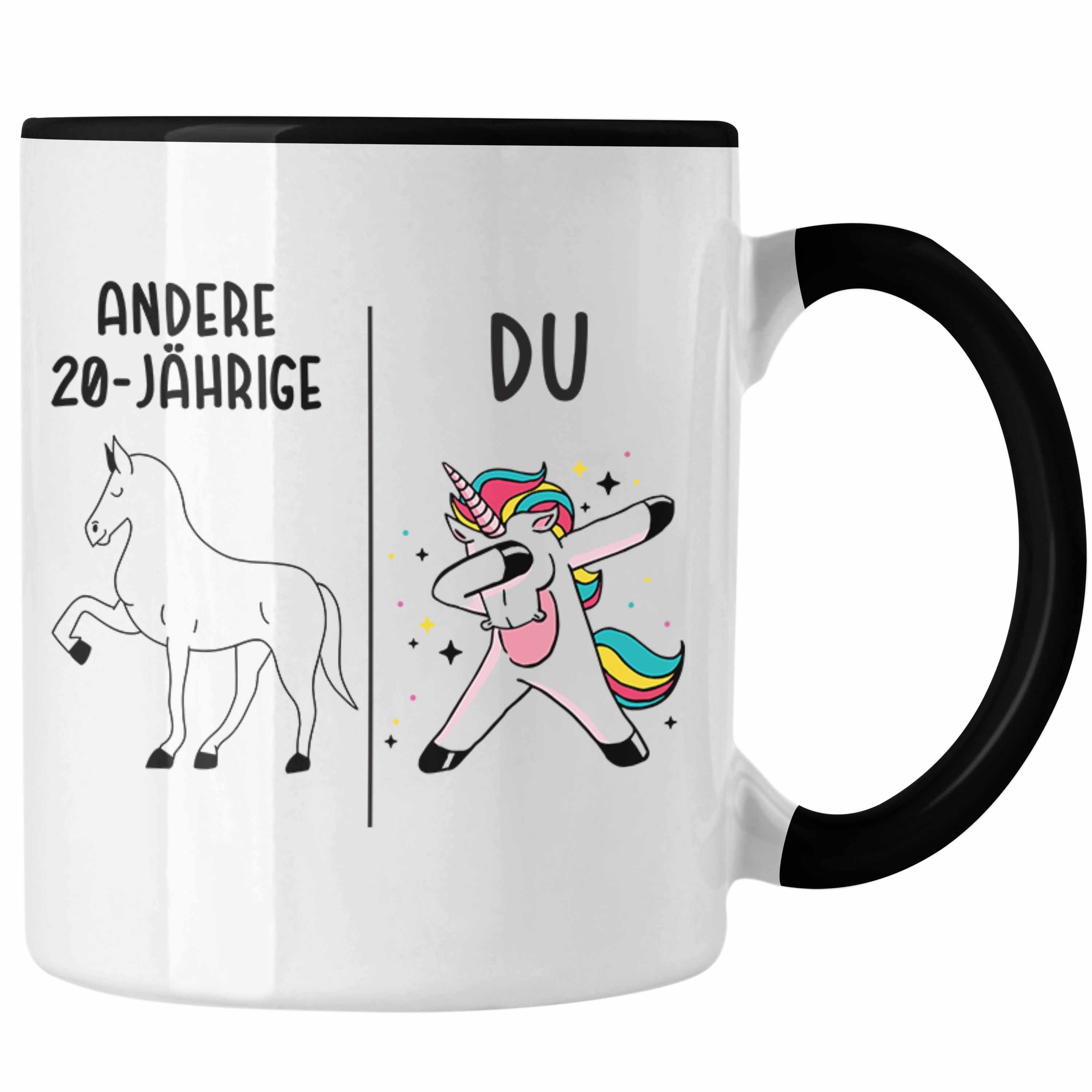 Trendation Tasse Trendation - 20. Geburtstag Mädchen Tasse Einhorn Geschenk Geschenkidee 20er Geburtstag Schwarz