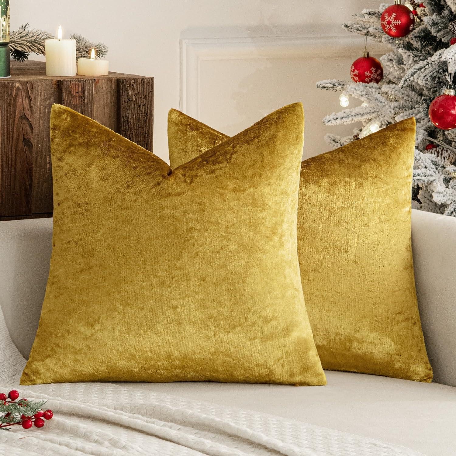 LuxusKollektion Kissenbezug Kissenbezug 40x40 cm Samt Hellgold 2er Set, (2 Stück)