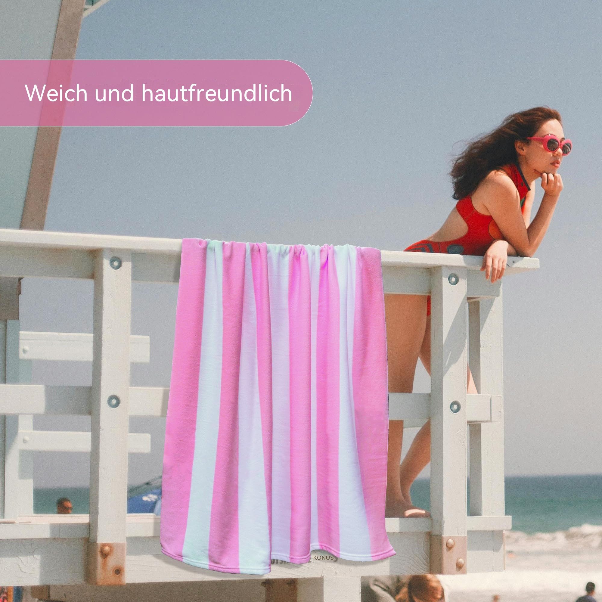 Agger Reisehandtuch Strandhandtuch 90x170 cm aus Mikrofaser - kompakt & schnelltrocknend, sandfrei mit Band - Mikrofaser Handtuch groß mit Wellen-Muster – Bild 4 von 5