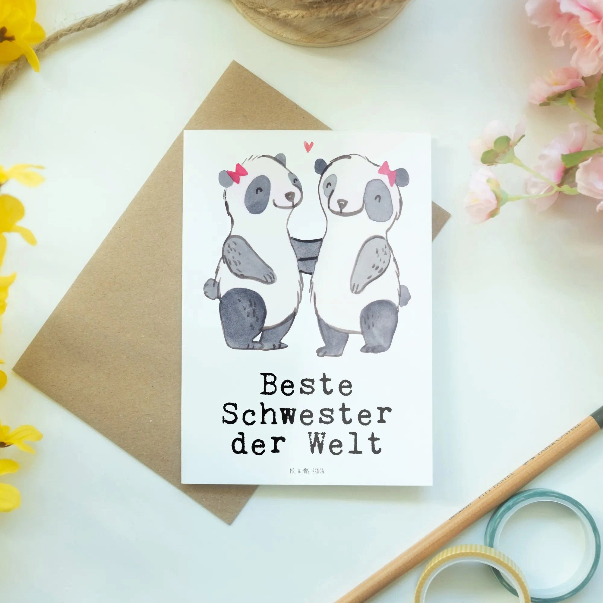 Thumbnail - Mr. & Mrs. Panda Grußkarte Panda Beste Schwester der Welt - Weiß - Geschenk, Karte, Bedanken, Kl, Herzberührende Sprüche
