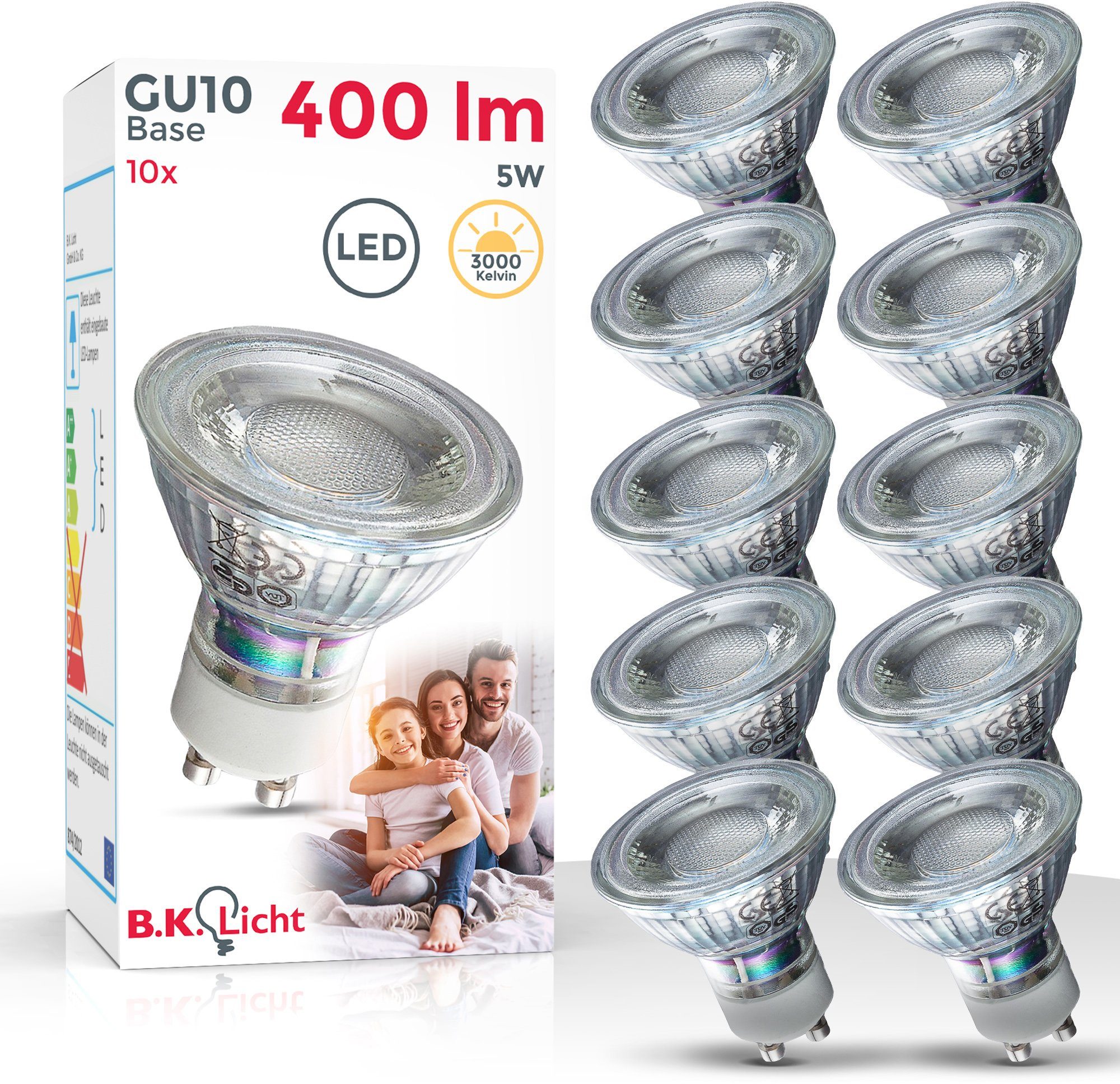 B.K.Licht LED-Leuchtmittel, GU10, 10 St., Warmweiß, LED Lampe Glüh-Birne Re günstig online kaufen