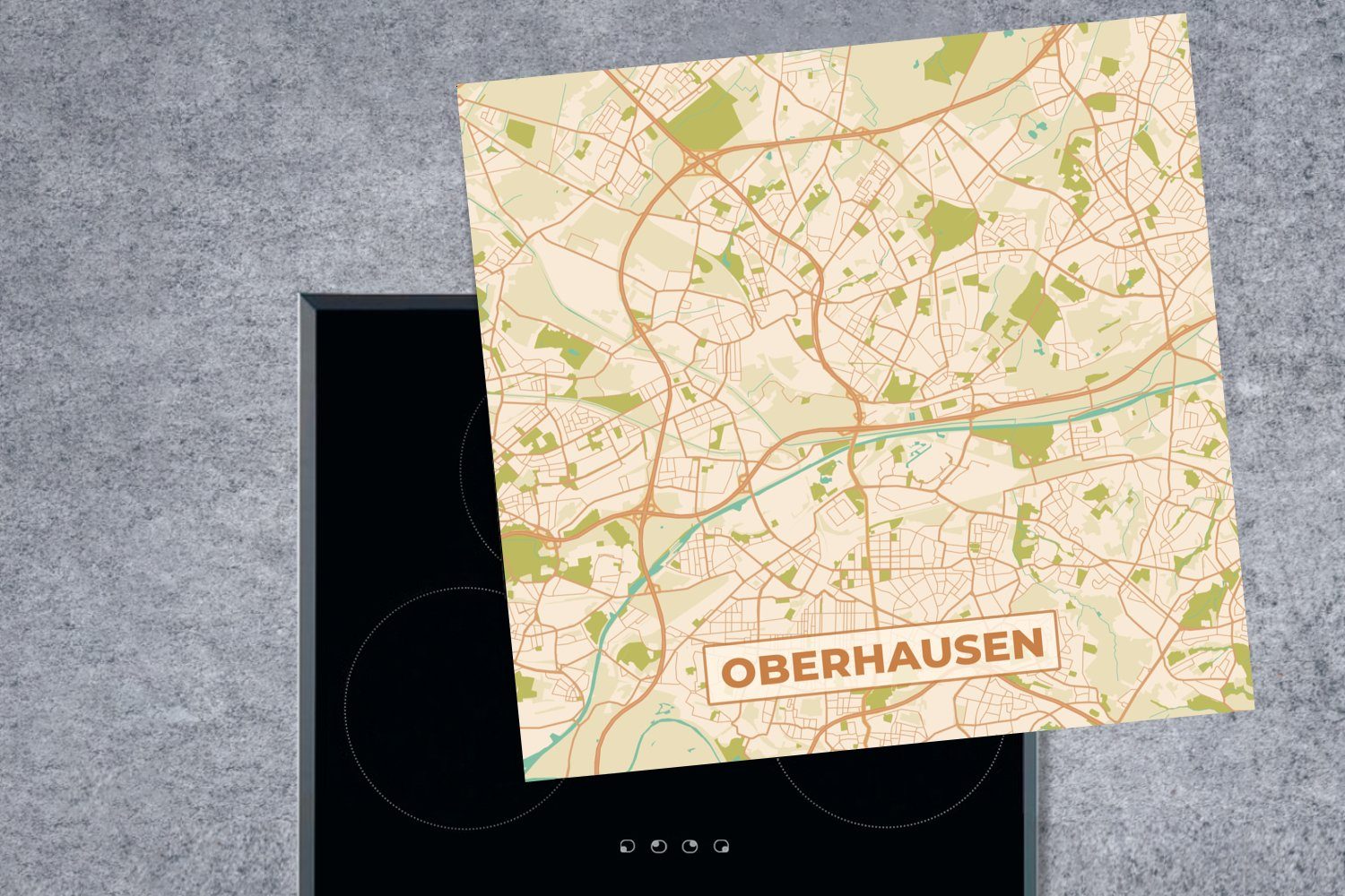MuchoWow Herdblende-/Abdeckplatte Vintage - cm, Arbeitsplatte Ceranfeldabdeckung, Stadtplan Oberhausen 78x78 - - küche tlg), (1 Karte, für - Vinyl, Karte