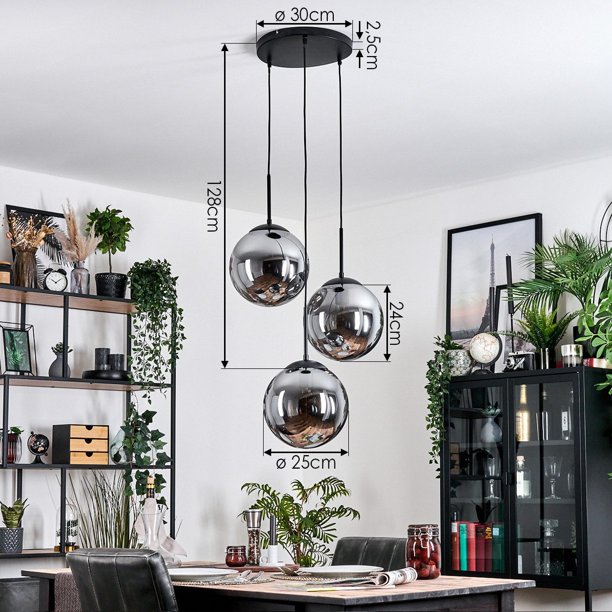 hofstein Hängeleuchte moderne Esszimmer Hängelampe aus Metall/Glas in Schwarz/Rauchfarben, ohne Leuchtmittel – Bild 4 von 5