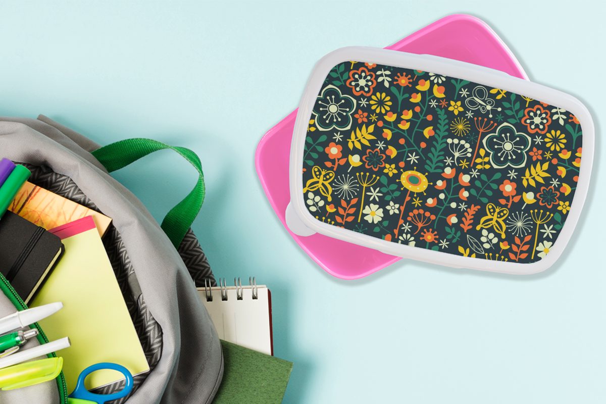 Kunststoff Kunststoff, Lunchbox - rosa Pflanzen Snackbox, Kinder, Brotbox - MuchoWow für Kinder (2-tlg), -, - Erwachsene, Mädchen, Muster Mädchen Schmetterling Mädchen - Brotdose -