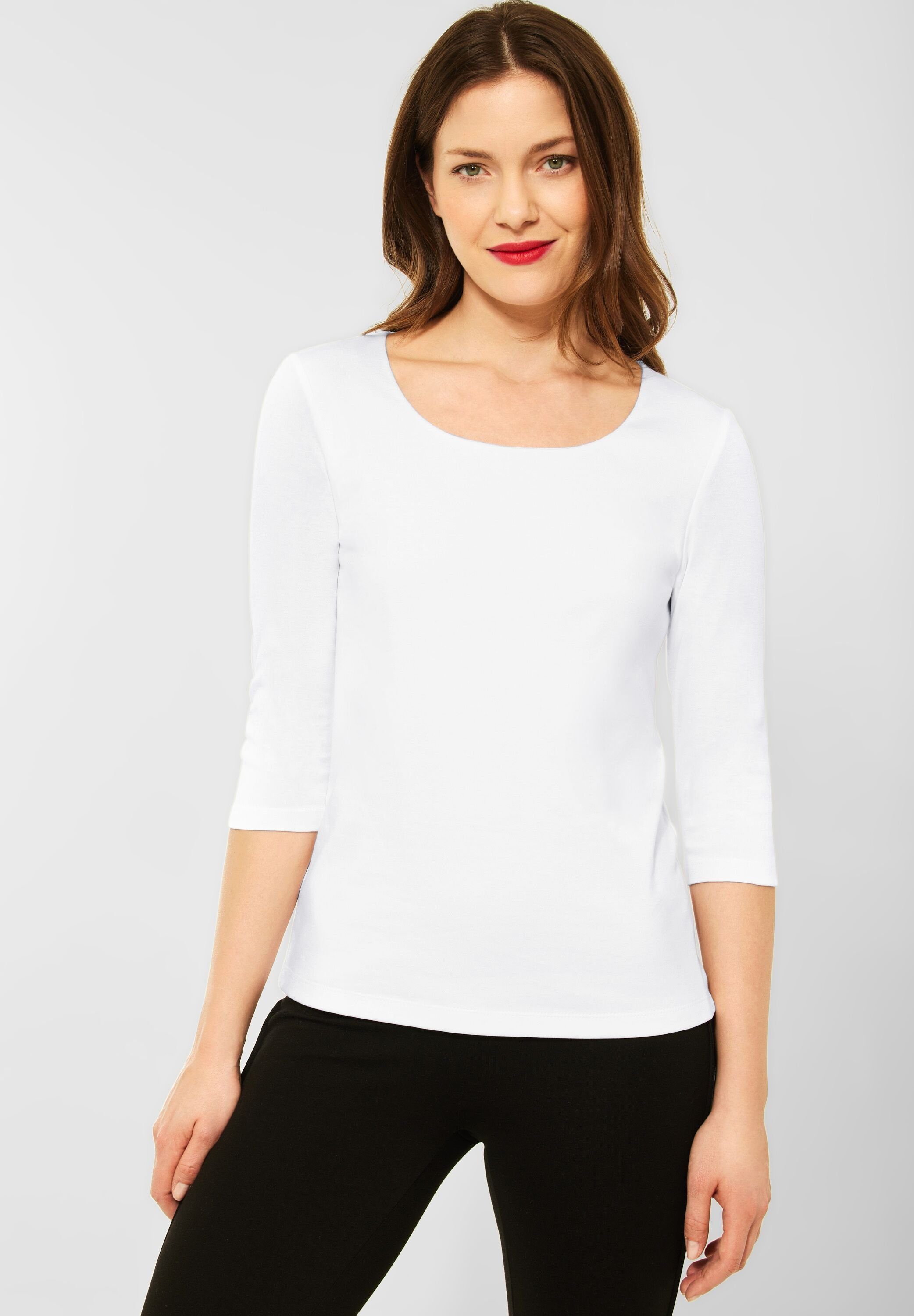 ONE 3/4-Arm-Shirt Shirt Körpernah in White Unifarbe STREET Pania Street (1-tlg) in geschnitten One
