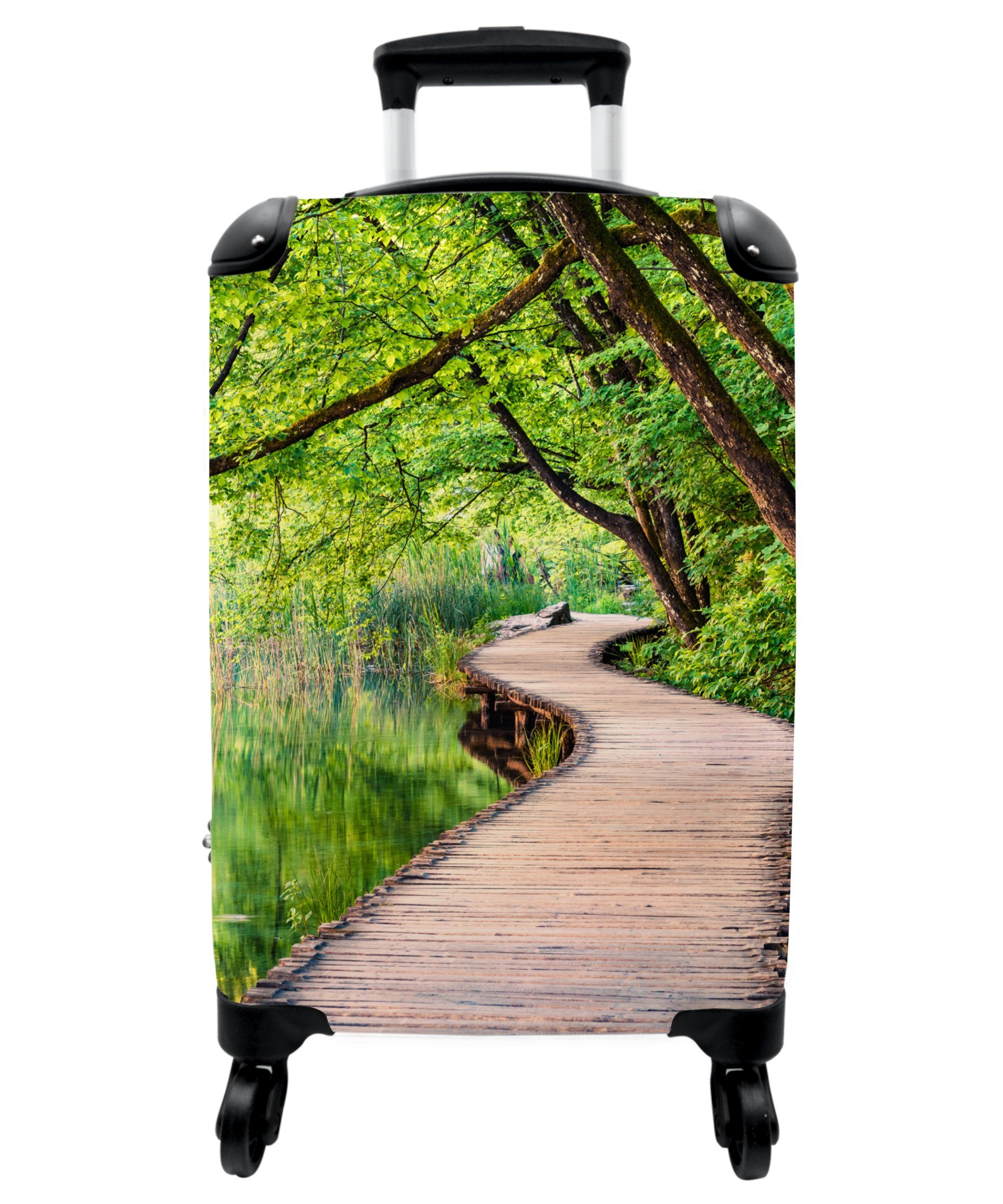 NoBoringSuitcases.com© Handgepäckkoffer 55x35x20cm Natur - Wasser - Bäume - Weg - Grün, 4 Rollen, Handgepäck Trolley Rollkoffer Kleine Reisekoffer mit 4 Rollen - Cabin | Handgepäck-Koffer