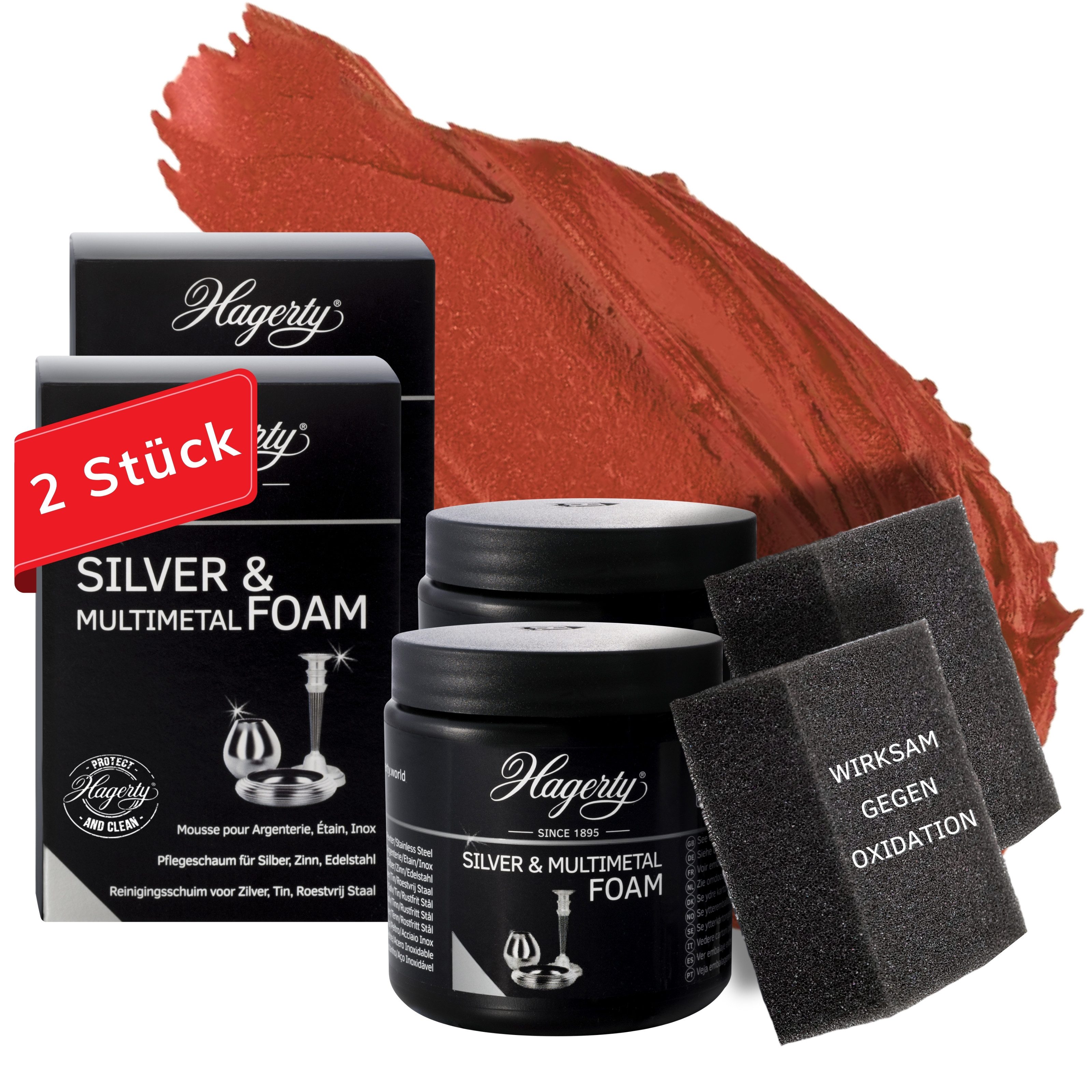 Hagerty Set 2x Silver & Multimetal Foam 185g I Silber- Metall- Zinn- Chrom- Edelstahlreiniger