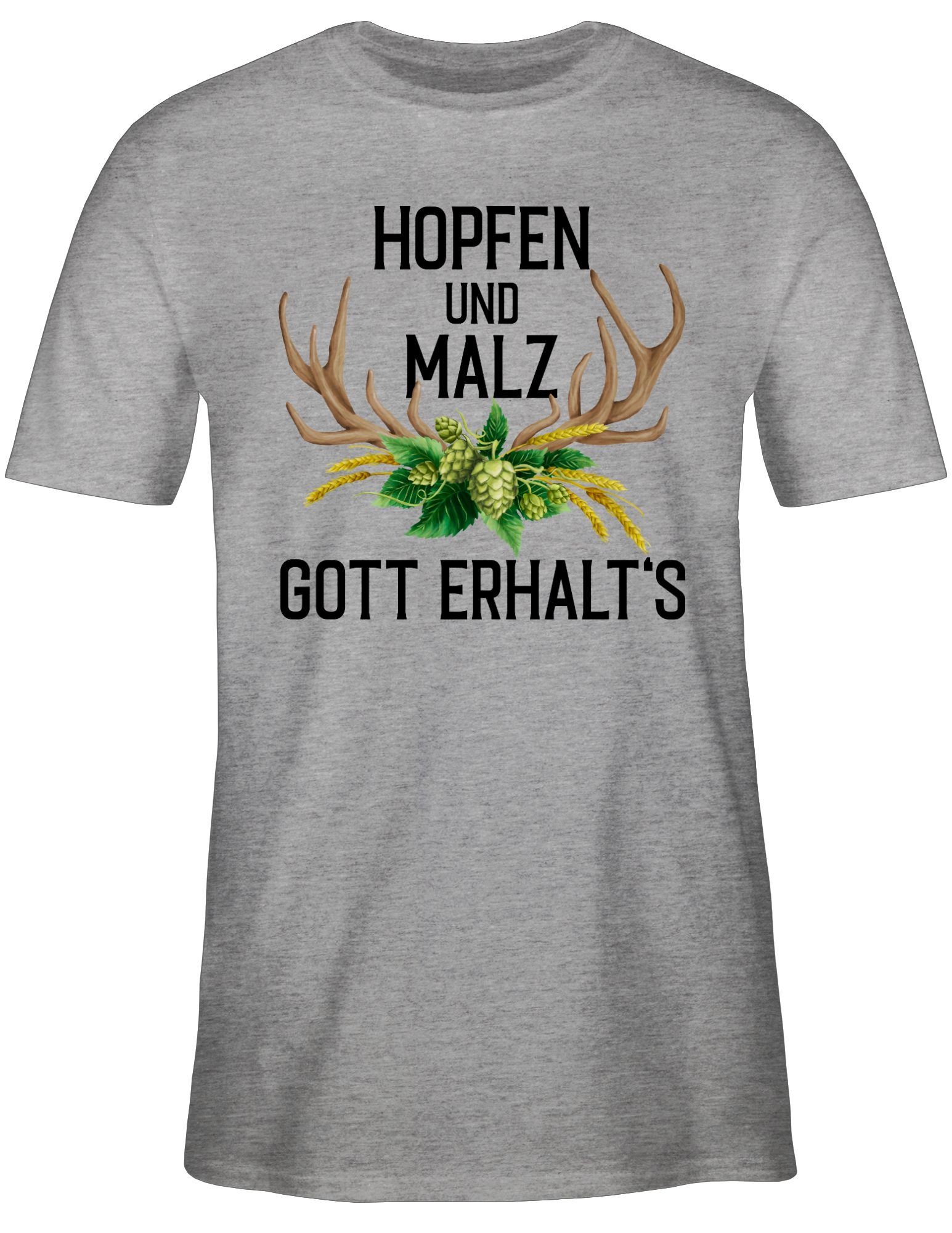 für und & T-Shirt Grau Shirtracer Weizen Mode 3 Malz Oktoberfest Hopfen - mit meliert Herren erhalt's Gott Geweih