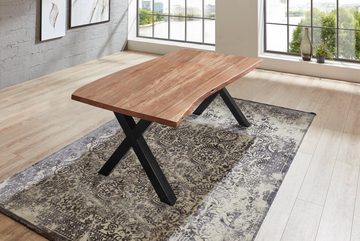 SAM® Baumkantentisch Massivo (1 Tisch und 1 Gestell), Akazienholz, echte Baumkante, Metallgestell X-Form, bis 3m lieferbar
