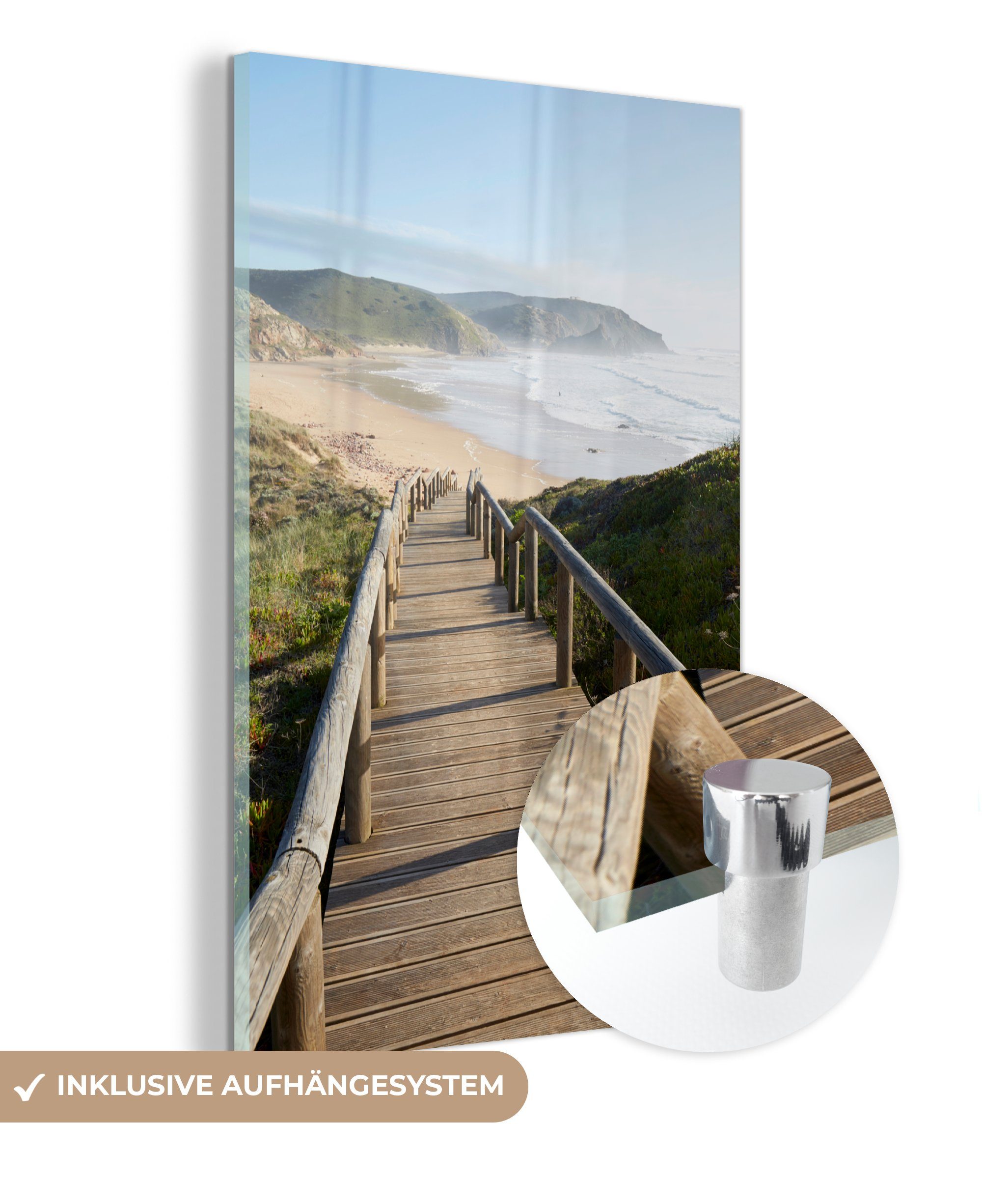 MuchoWow Acrylglasbild Meer - Strand - Treppe, (1 St), Glasbilder - Bilder auf Glas Wandbild - Foto auf Glas - Wanddekoration