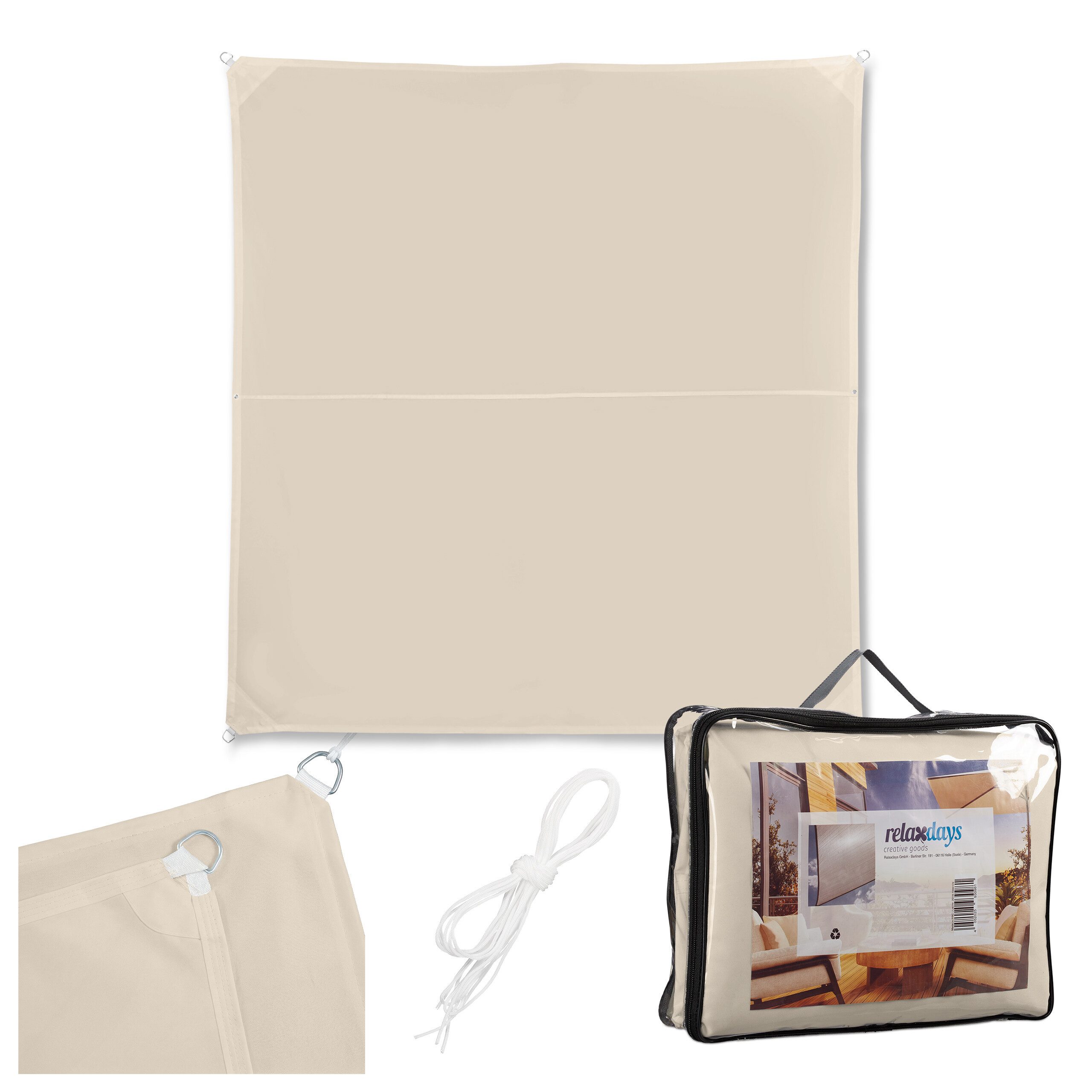 relaxdays Sonnensegel Polyest, Beige, 2 x 2 m