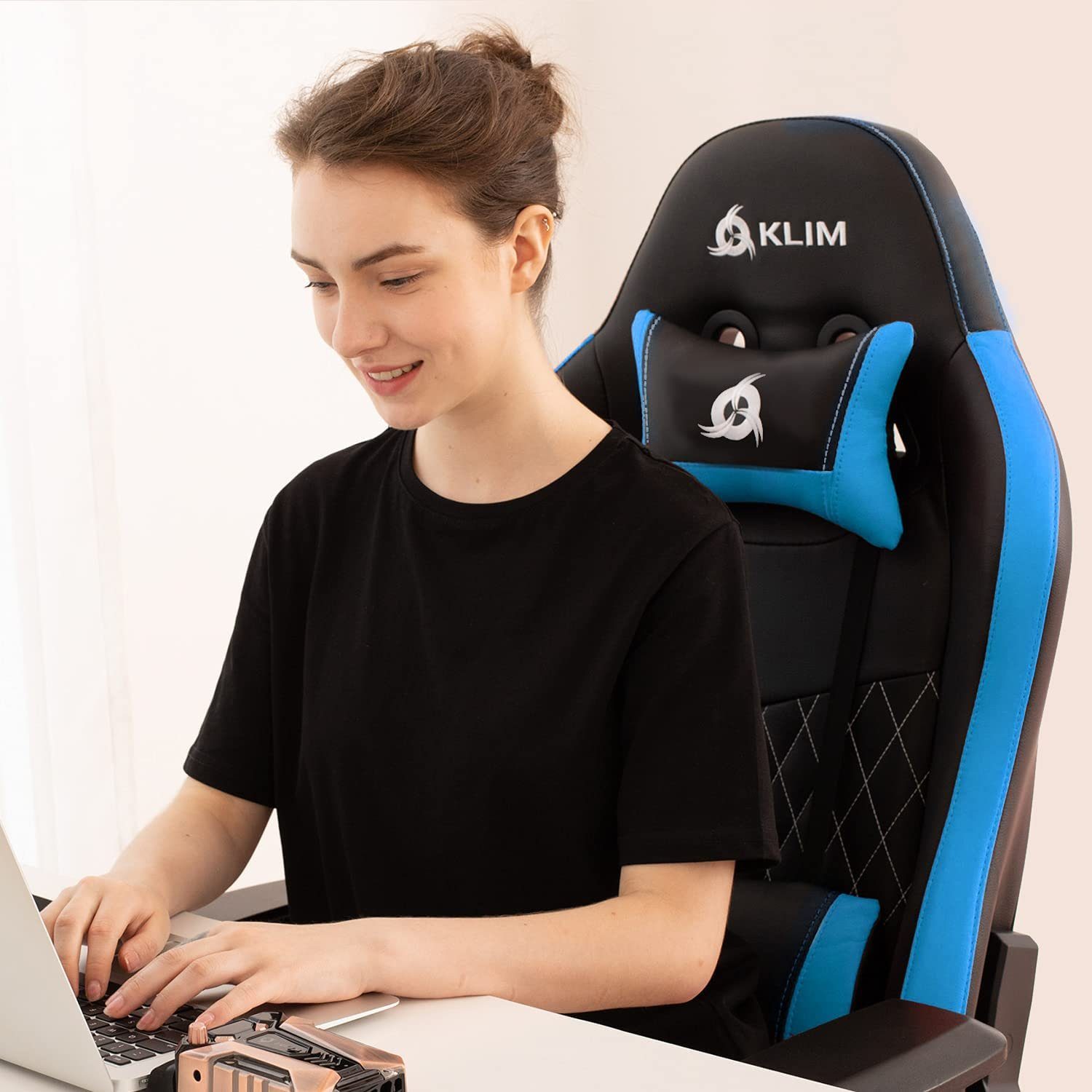 Gaming Chair Stylischer Qualität, Esports Stuhl,  Ergonomischer Gaming KLIM Arbeitszimmer Hochwertige Stuhl, Blau fürs Stuhl