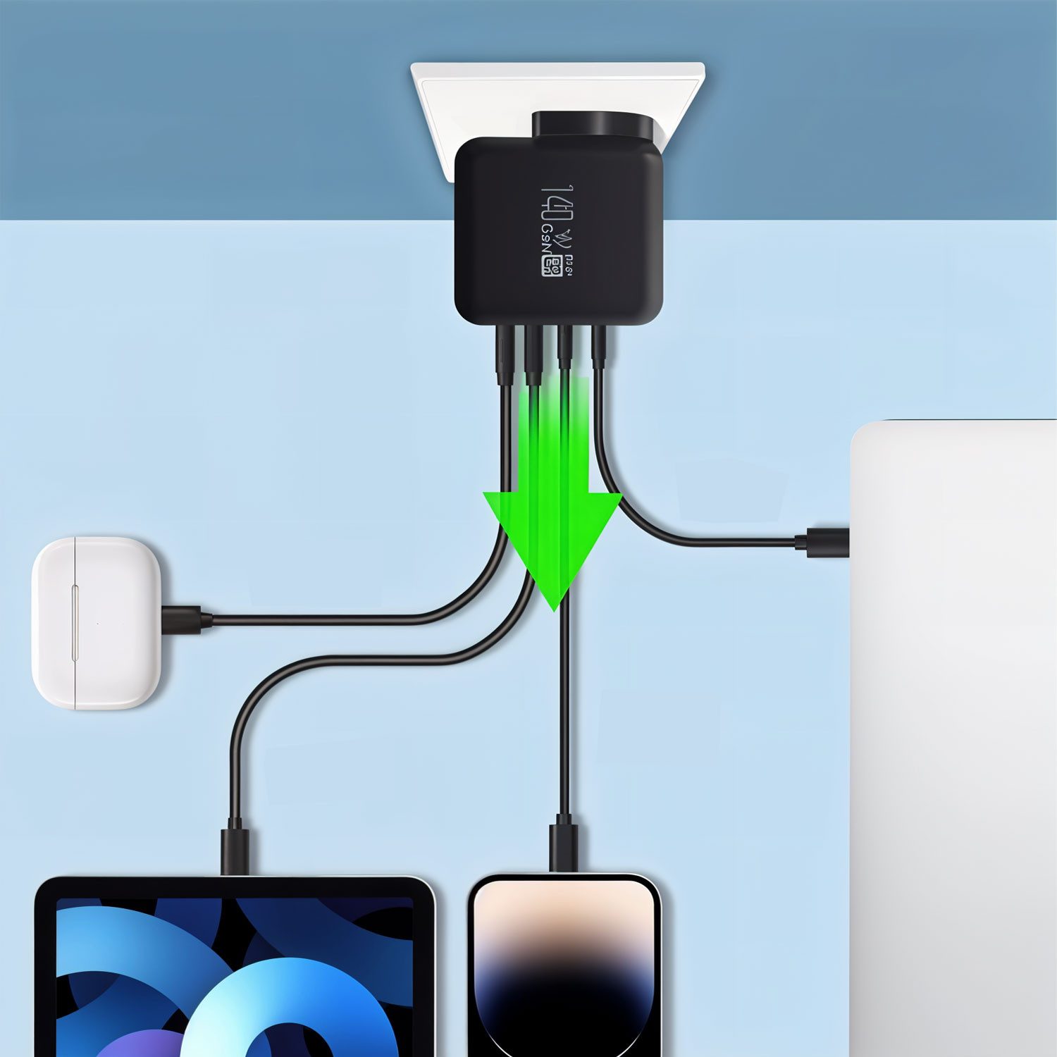 keepdrum USB Mehrfach-Schnell-Ladegerät GaN140 140 Watt USB-Ladegerät (Smartphone Laptop Powerbank Tablet uvm, Schnellladen)