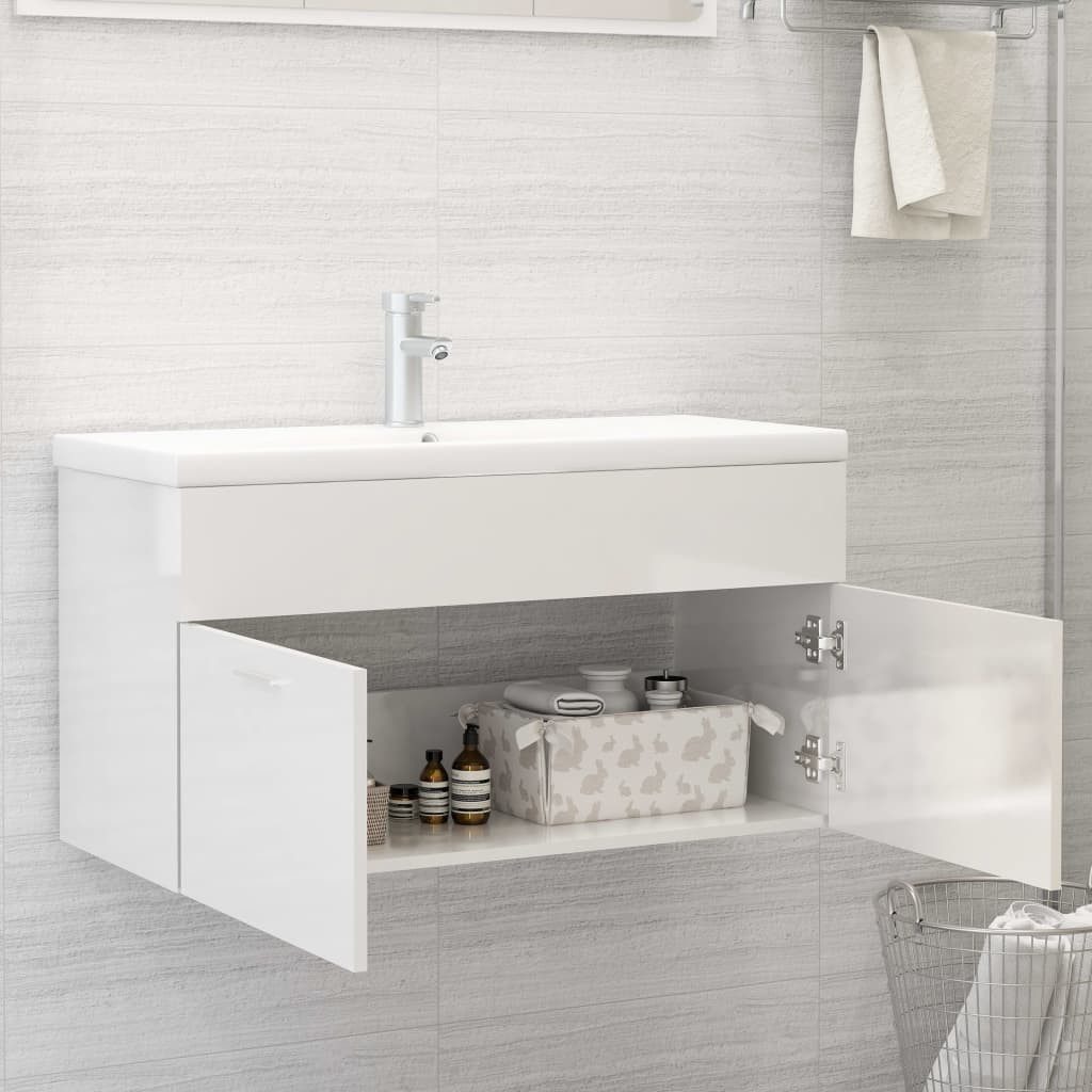 vidaXL Badezimmer-Set Waschbeckenunterschrank Hochglanz-Weiß 90x38,5x46cm, günstig online kaufen