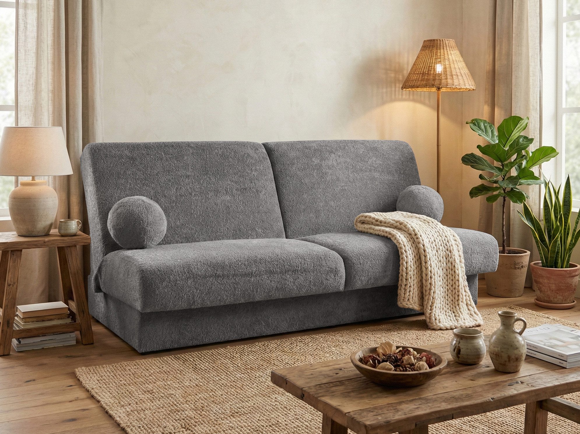 Beautysofa Schlafsofa Beno mit Schlaffunktion & Bettkasten, platzsparendes Schlafsofa in Grau oder Dunkelbeige, 3-Sitzer Schlafsofa mit Klick-Klack Funktion