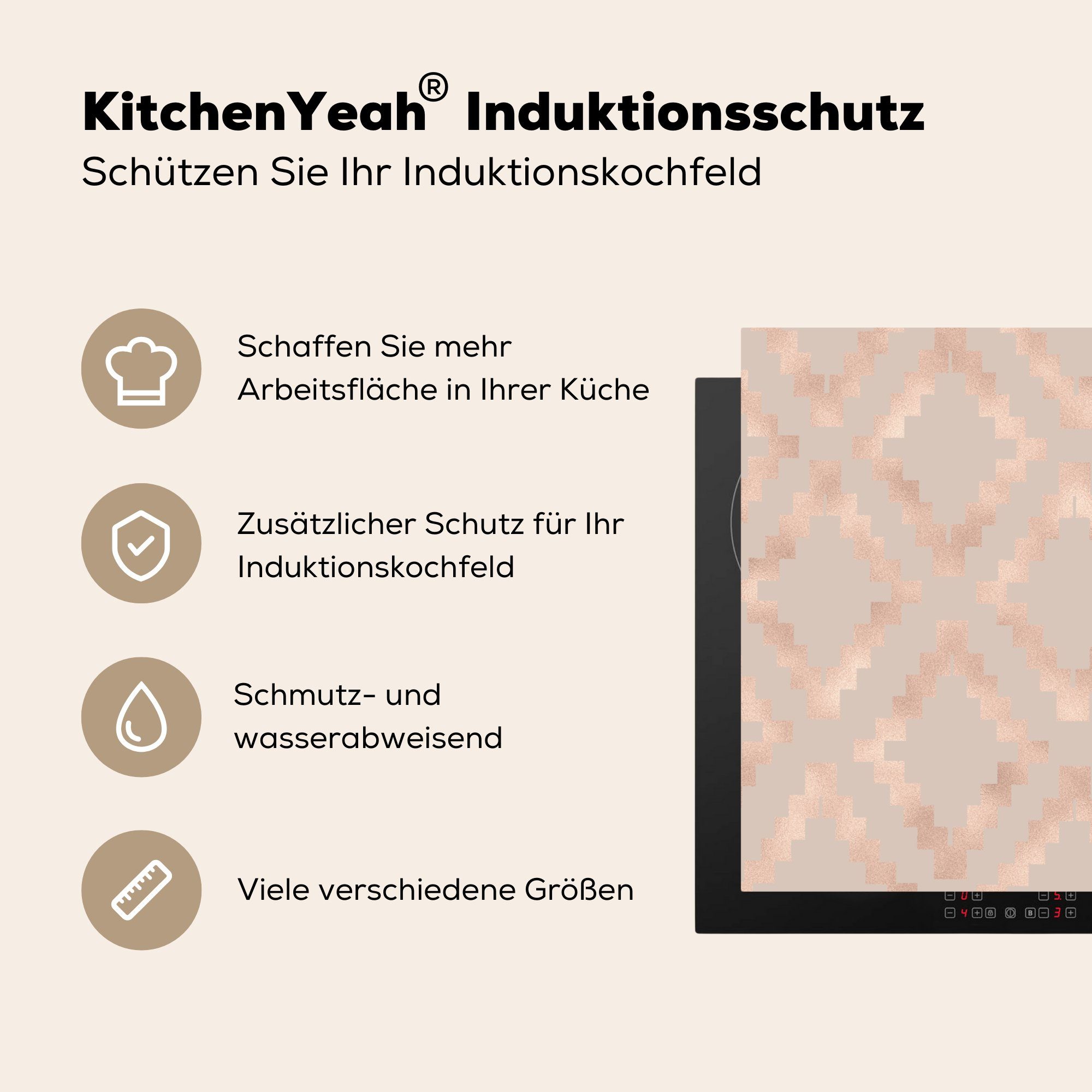 - küche Muster, Rosa 78x78 Ceranfeldabdeckung, MuchoWow Arbeitsplatte für - Luxus Vinyl, Herdblende-/Abdeckplatte tlg), (1 cm,