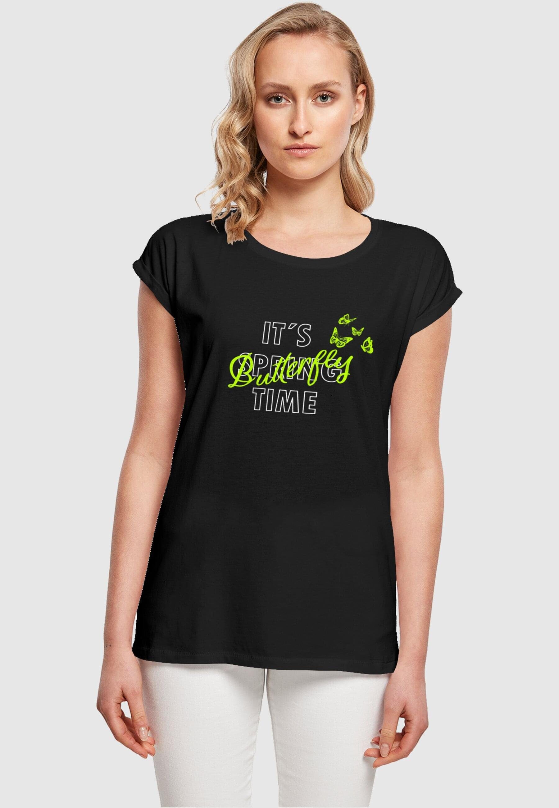 Merchcode T-Shirt Damen black Extended Spring It´s (1-tlg) Tee Ladies Time Shoulder