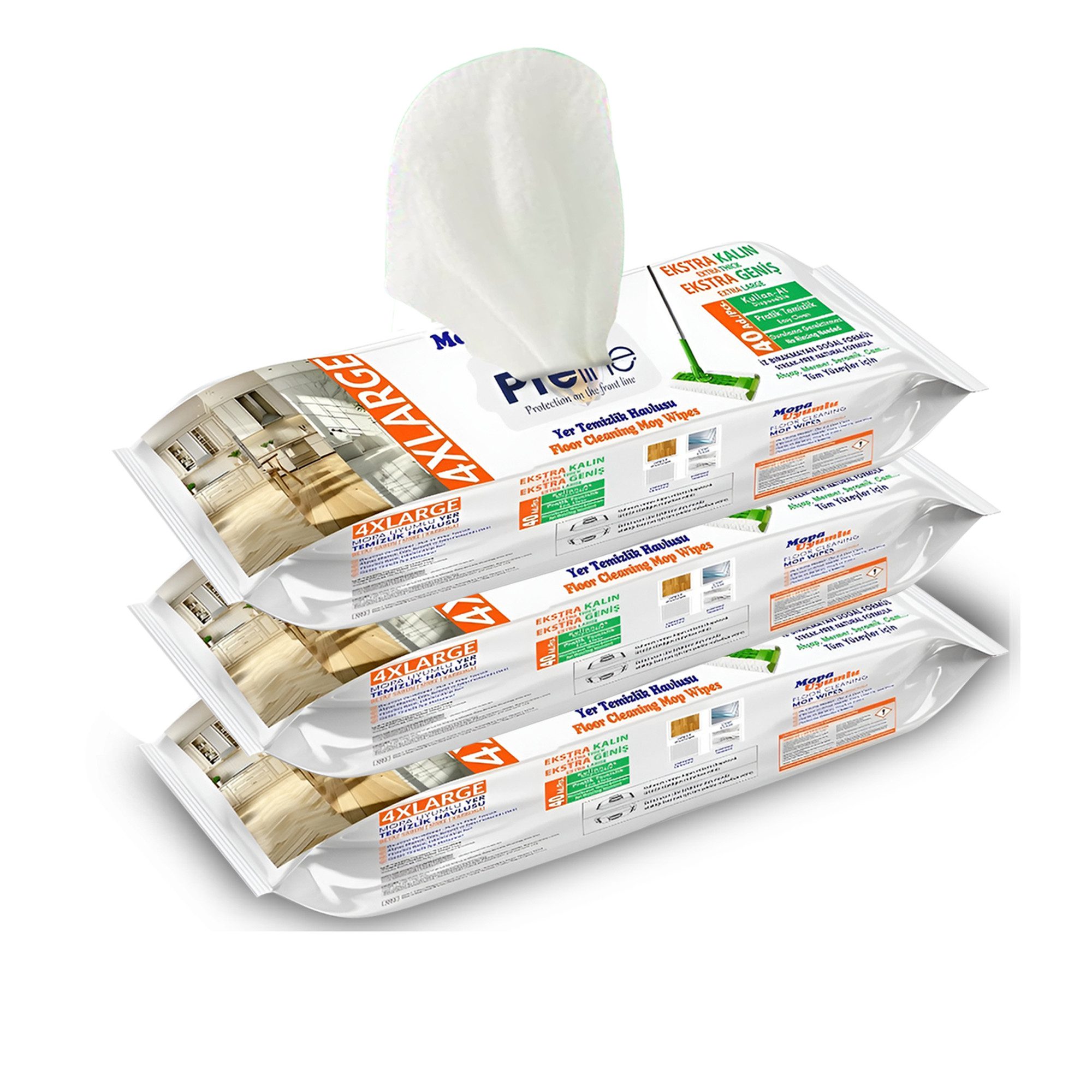 Preline Preline Bodenwischtücher für Mopp, Feuchte Bodentücher Reinigungstücher (Weißer Seifenduft, Extra Groß & Dick, 3-tlg., Für Fliesen Laminat Holz & Vinyl, Effektiv gegen Staub Schmutz & Haare, Einfache Reinigung, 40 Tücher)