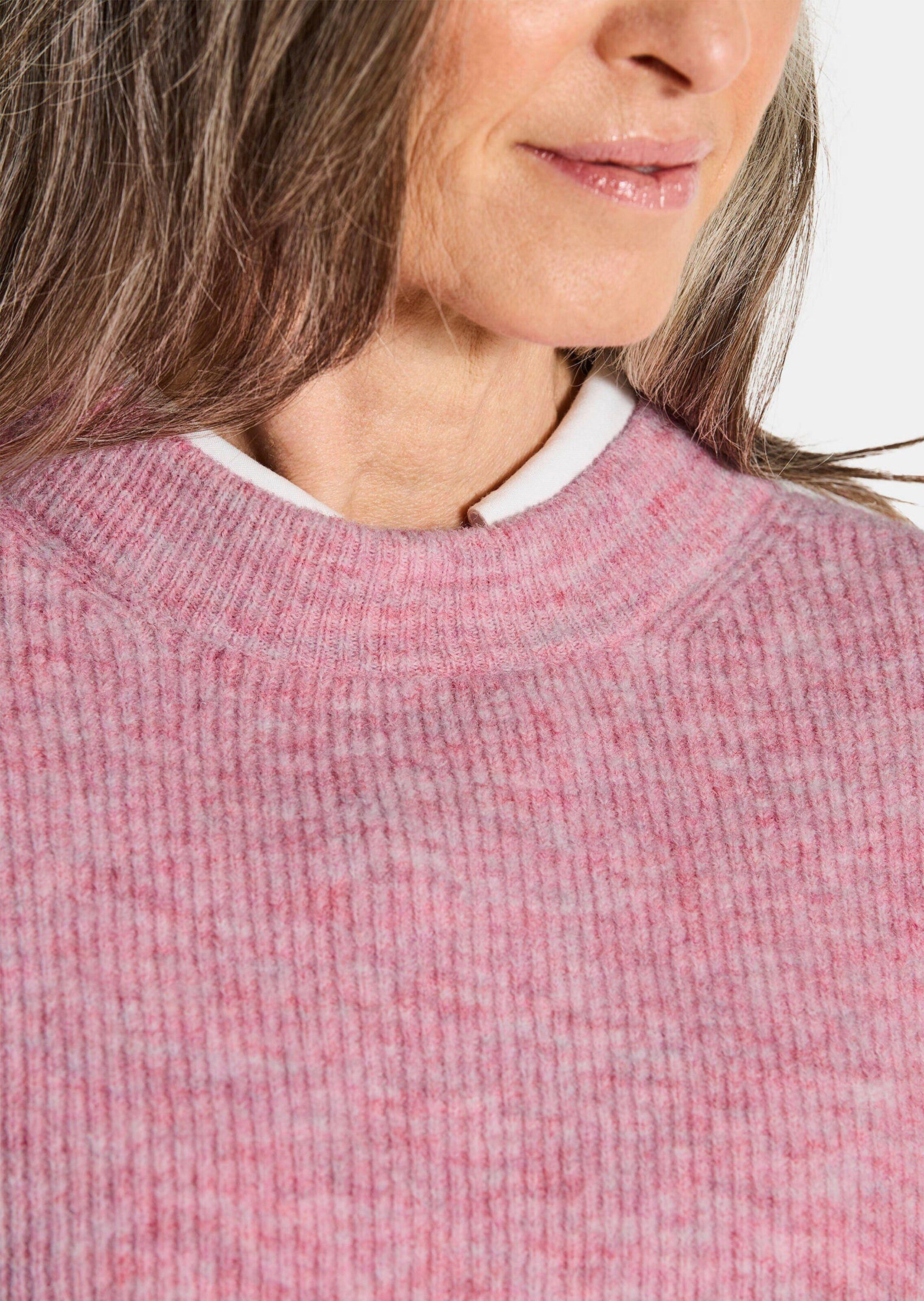 GOLDNER Strickpullover Edler Rippstrick Pullunder, Stehkragen Modischer Kurzarmpullover in hüftumspielenden Länge, hoher Kragen