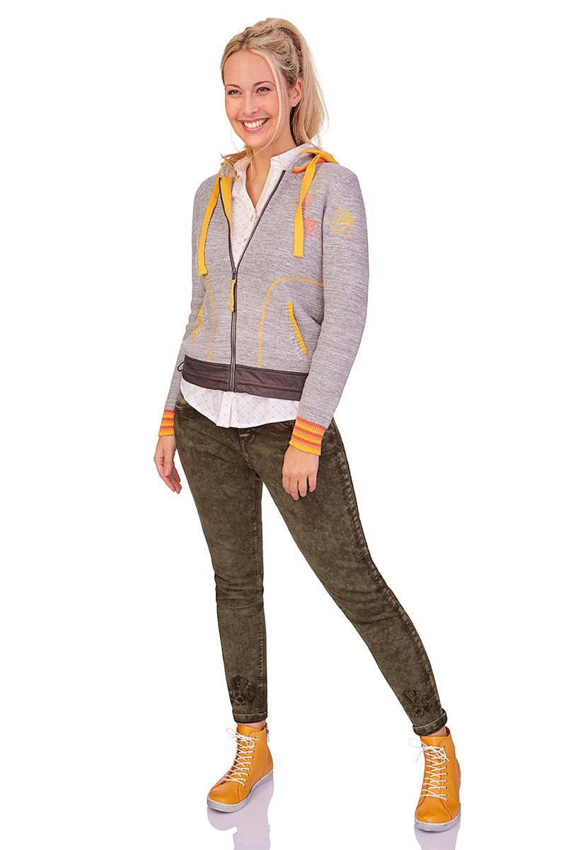 Spieth & Wensky Trachtenstrickjacke Strickjacke Damen - TINETTE - hellgrau/mango, dunkelblau/beere