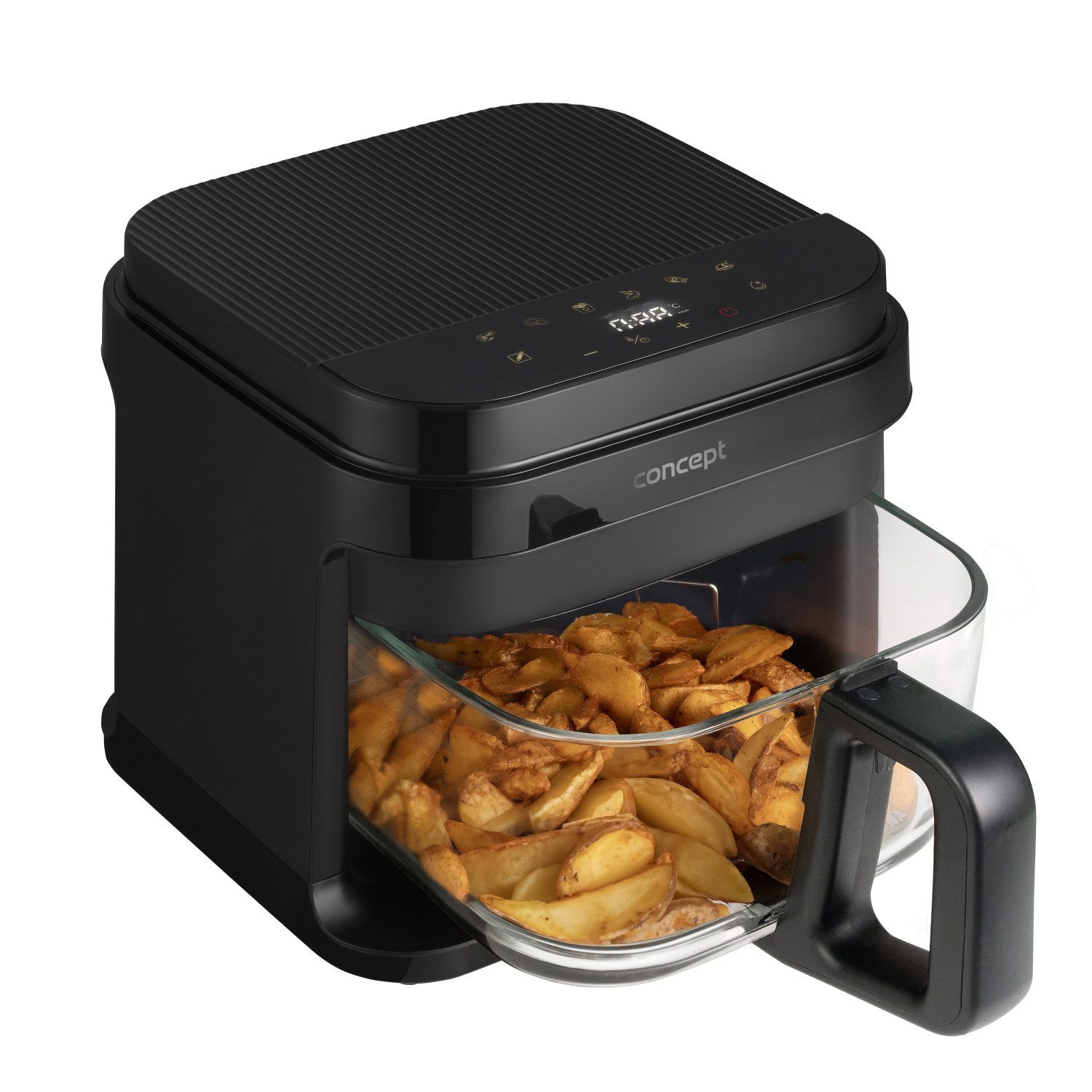 Concept Heißluftfritteuse, 1200 W, Fettfreie Fritteuse LED-Touchdisplay, Glasbehälter