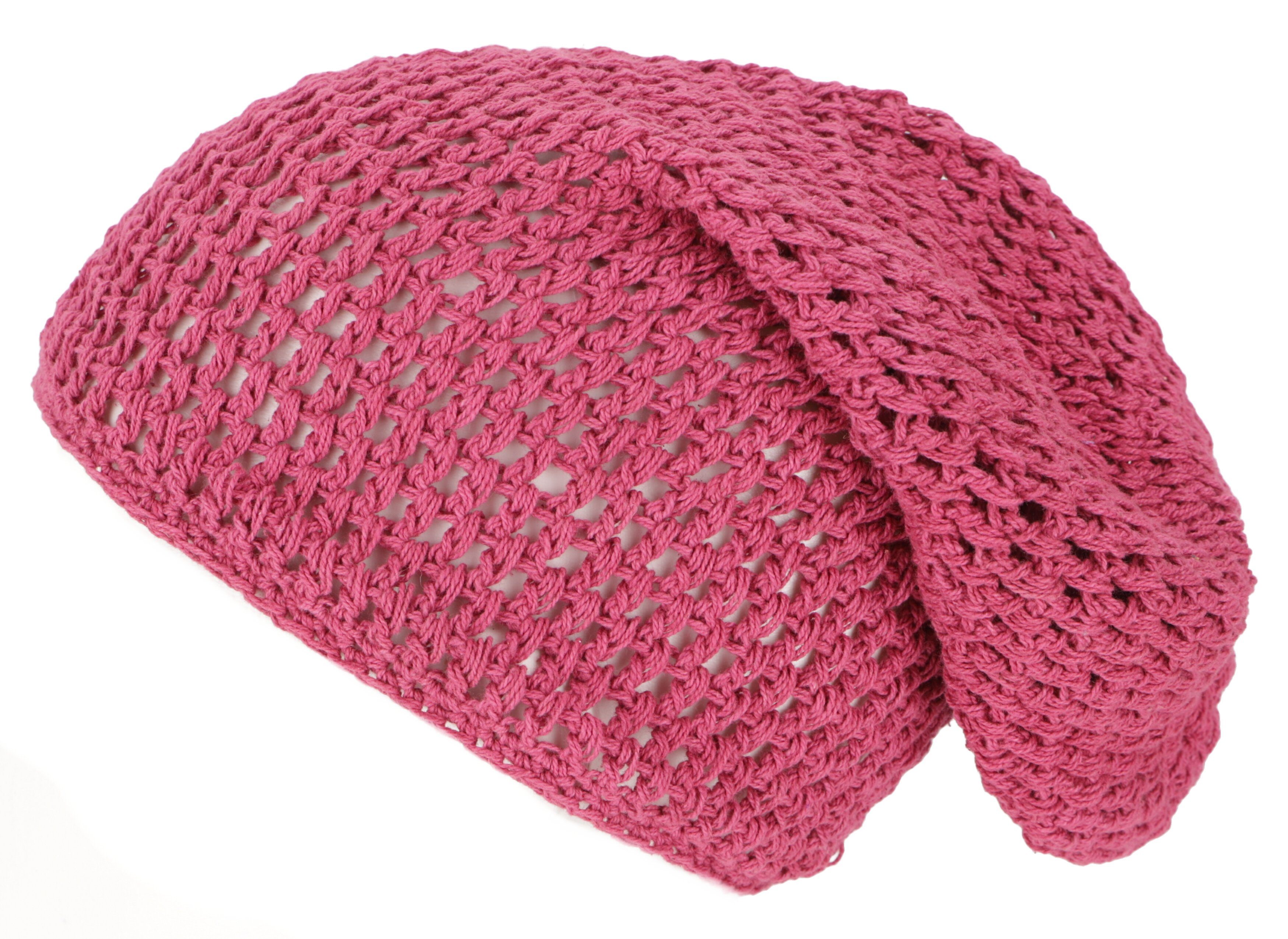 Guru-Shop Strickmütze Beanie, Baumwoll-Häkelmütze - himbeerrot