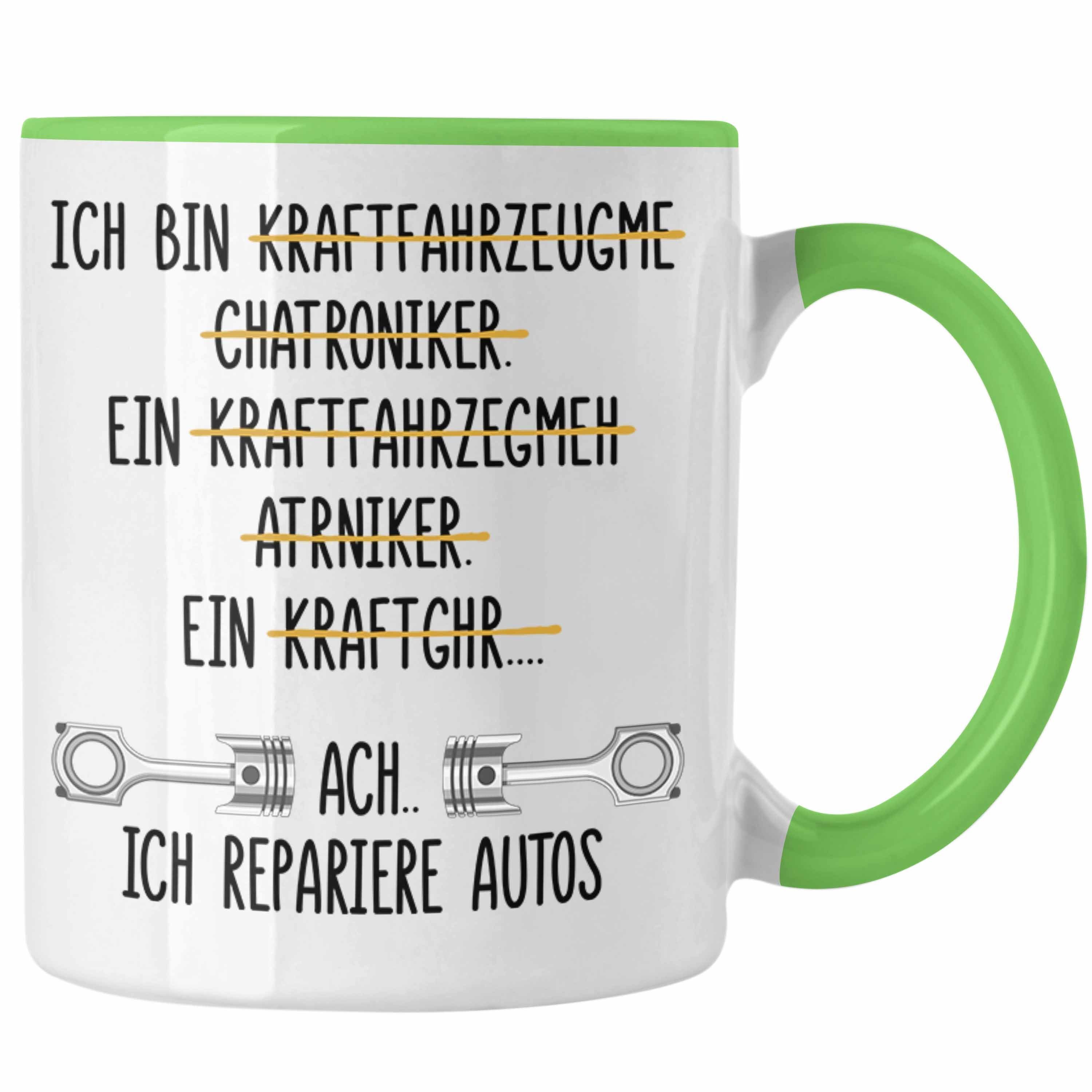 Trendation Tasse Trendation - KFZ Spruch Geschenkidee Mechaniker Lustig Tasse Grün für Automechaniker Werkstatt Geschenk Kaffeetasse mit