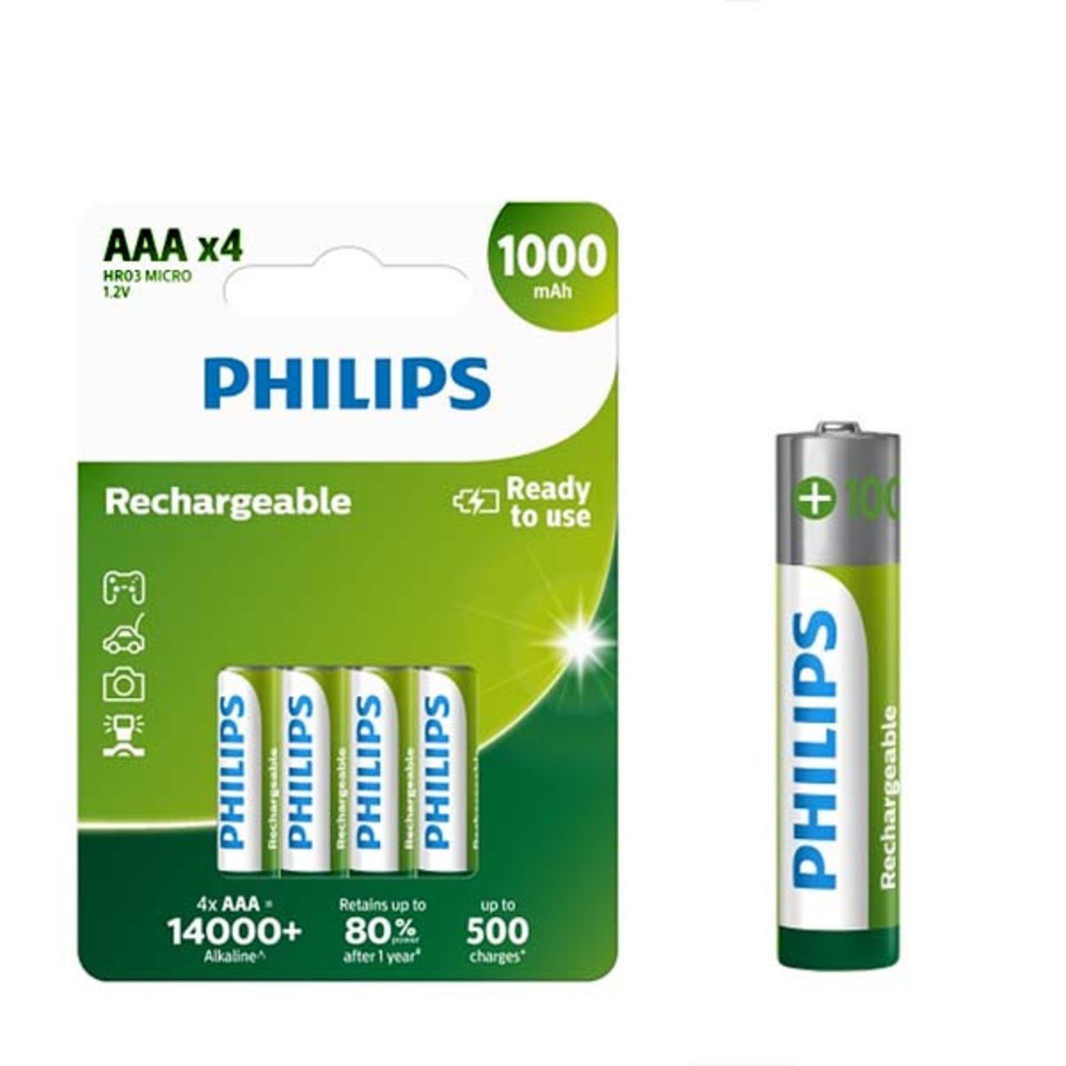 Philips Philips Wiederaufladbare Batterie Ready to use AAA LR03 1000 mAh 4 Verlängerungskabel