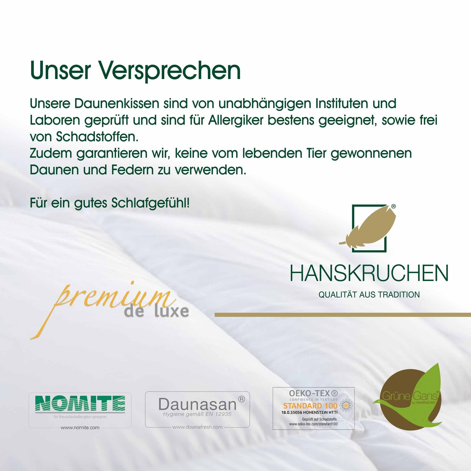 Daunenkissen Premium de Luxe, HANSKRUCHEN, Federn, Daunen, 90% 100% hergestellt cm, Baumwolle, in allergikerfreundlich 10% Füllung: Deutschland, 35x40 Bezug