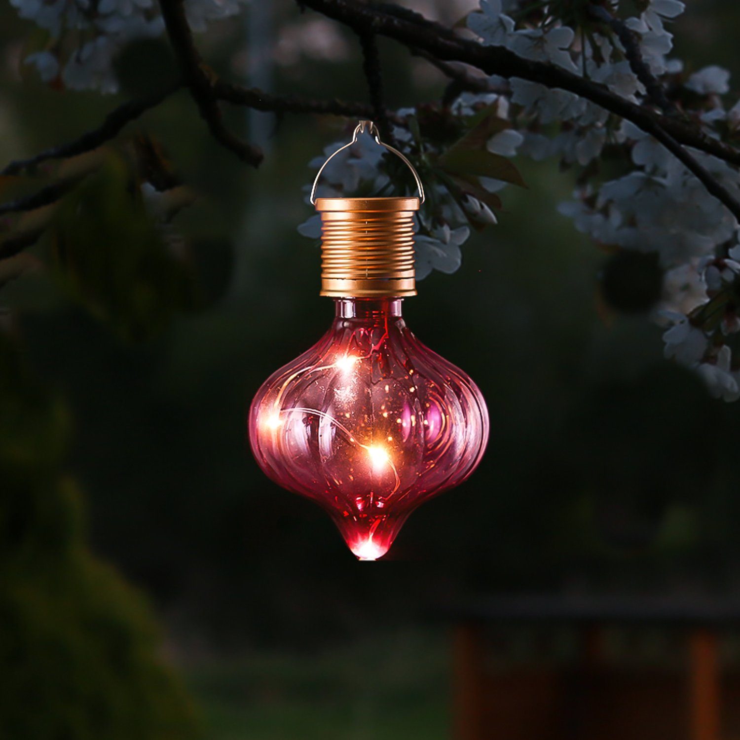 MARELIDA LED Solarleuchte LED Solar Glühbirne m. Lichterkette Kugelleuchte  für Garten Terrasse Balkon pink, LED Classic, warmweiß (2100K bis 3000K)