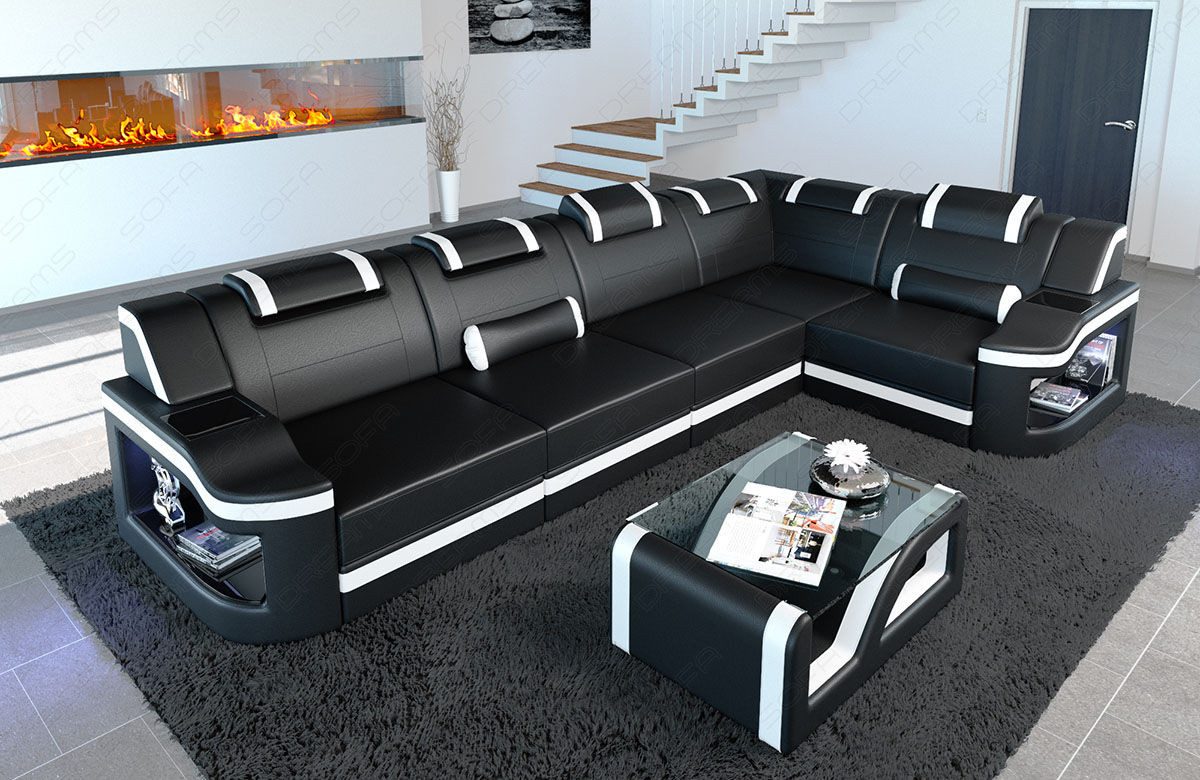 Sofa Dreams Ecksofa Ledersofa Padua L Form Mini, Designersofa, Sofa mit Licht und USB