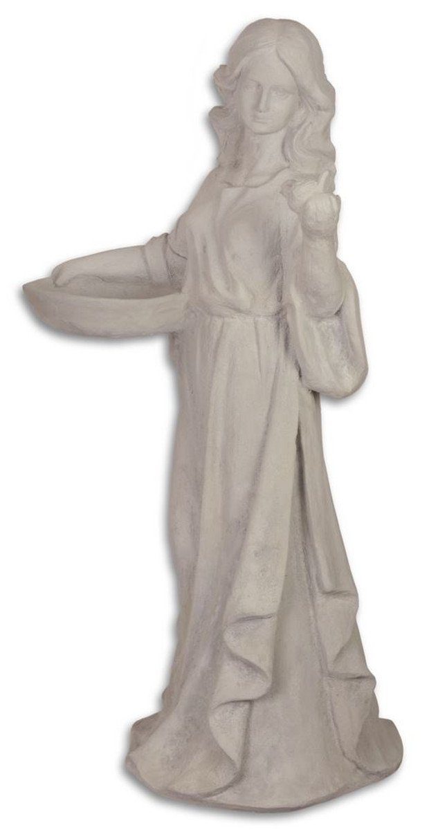 Casa Padrino Skulptur Figur / Skulptur Dame mit Vogelbad Weißgrau 45,5 x 45,3 x H. 96,2 cm - Garten Terrassen Deko