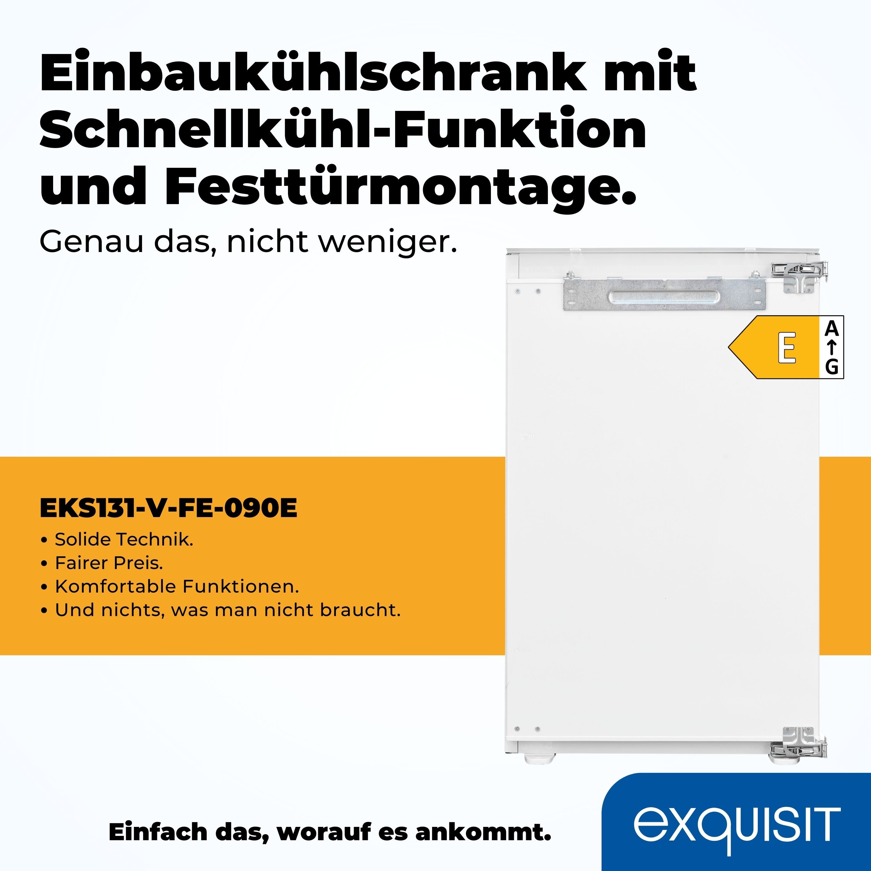 exquisit Einbaukühlschrank EKS5131-V-FE-O90E, 87,8 cm hoch, 55 cm breit, Stabile Festtürtechnik: Gerätetür wird mit Möbelfront direkt verbunden – Bild 4 von 5