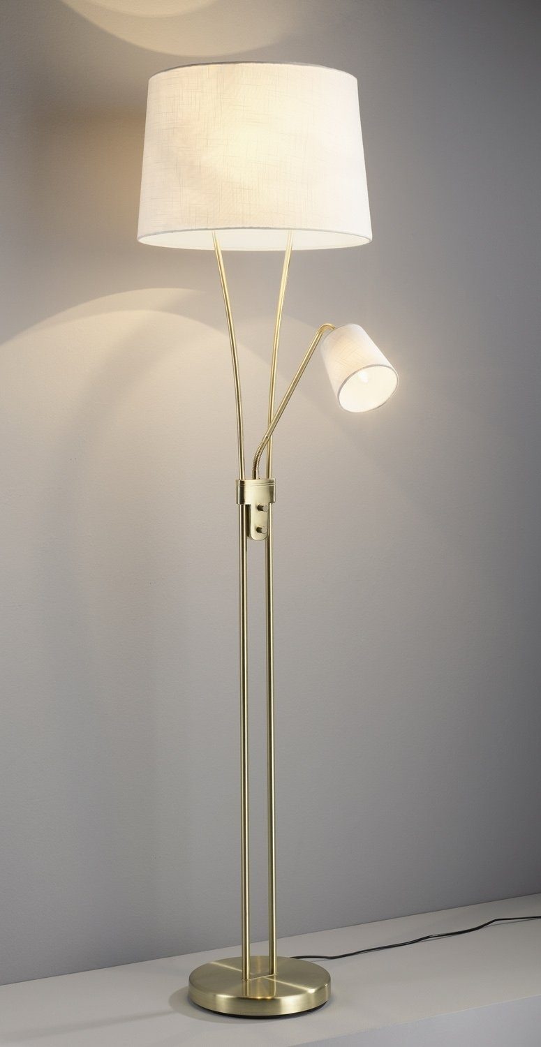 MONDO Stehlampe Stehleuchte MERAN, 2-flammig, 180 H Lesearm, Weiß, Goldgelb, ohne Leuchtmittel, cm, Stoffschirme Metall