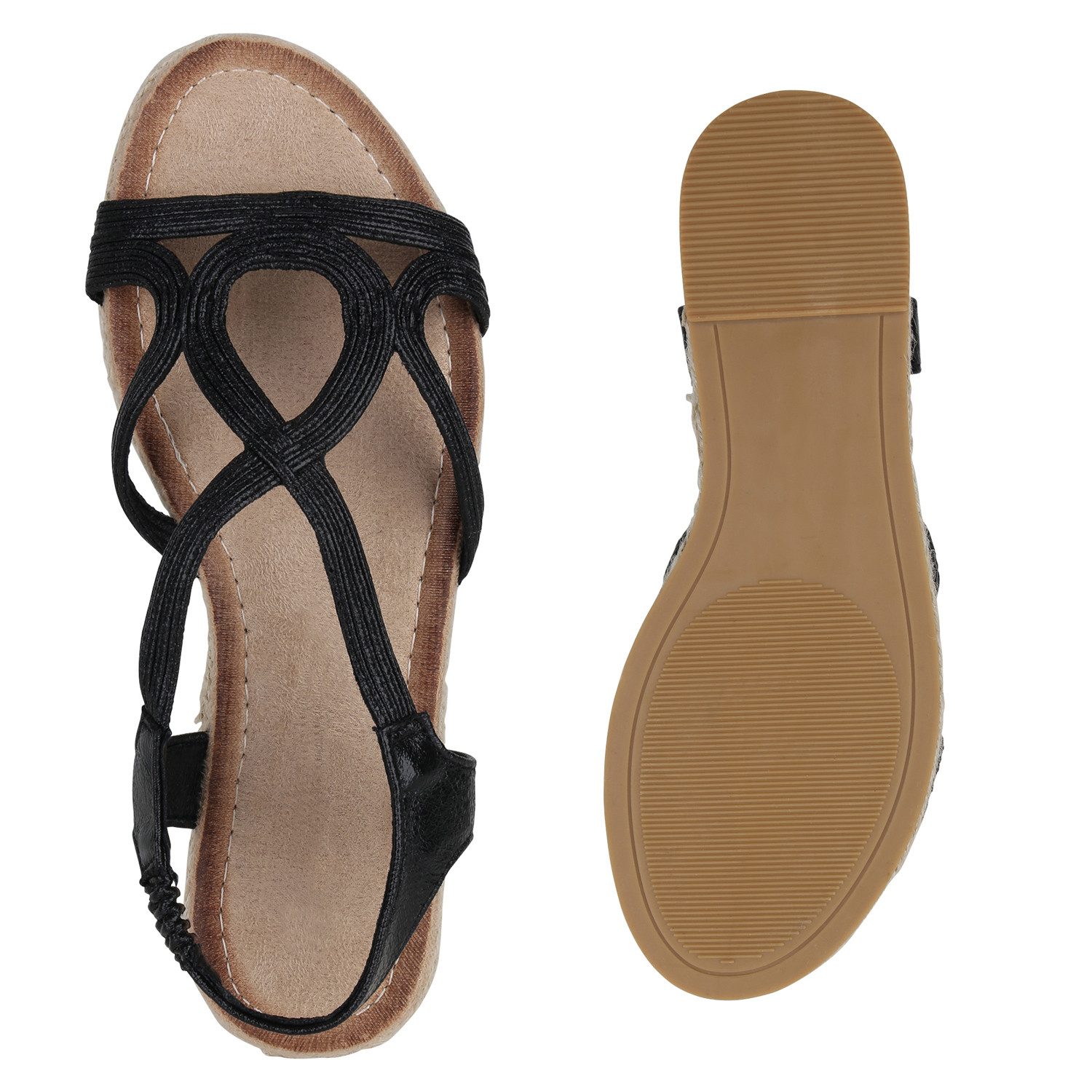 VAN HILL 840925 Riemchensandale Damen Riemchensandalen Sandalen Bast Cut-Outs