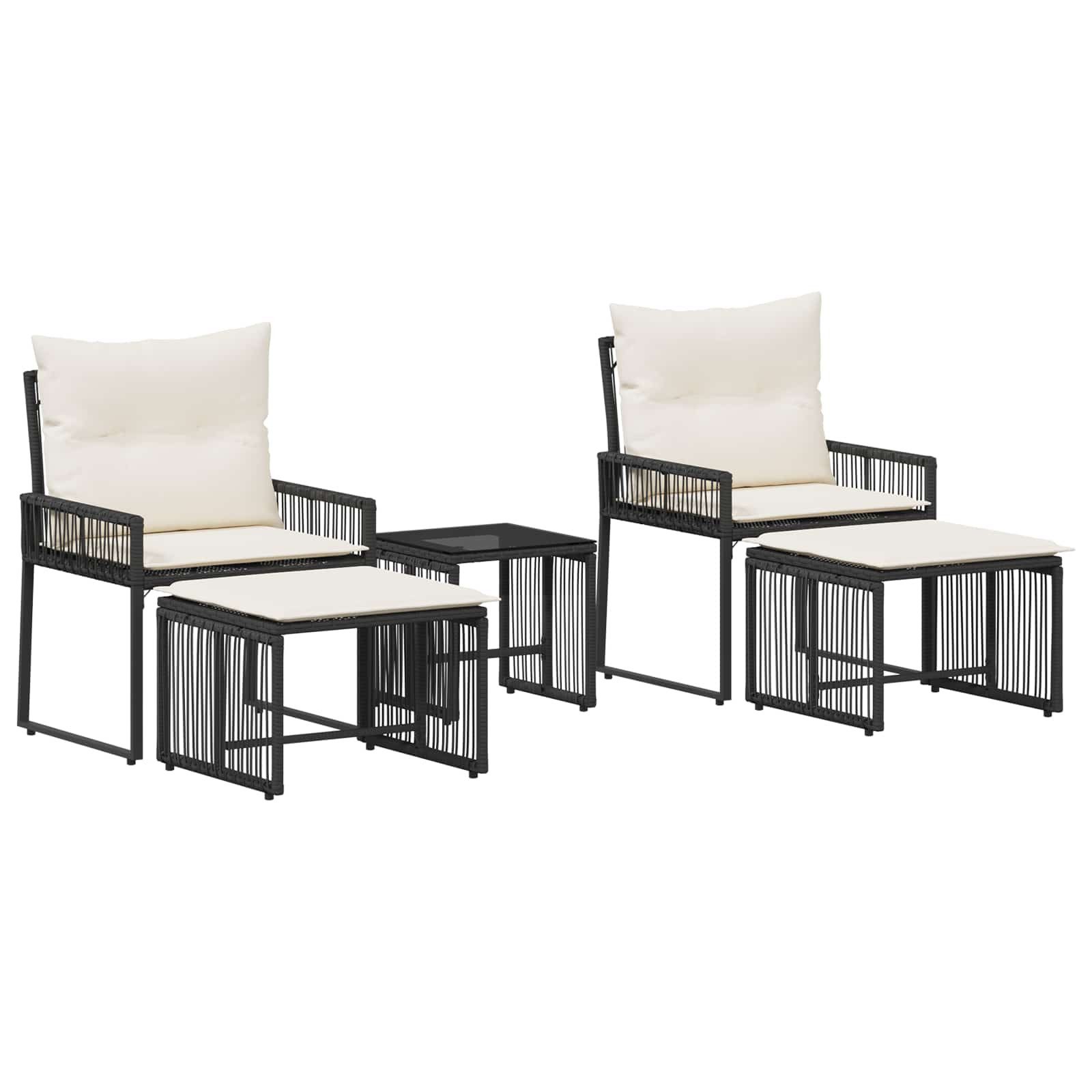 vidaXL Gartenlounge-Set Gartenmöbel Set 11 pcs Schwarz und Cremeweiß Poly-Rattan, (11-tlg)
