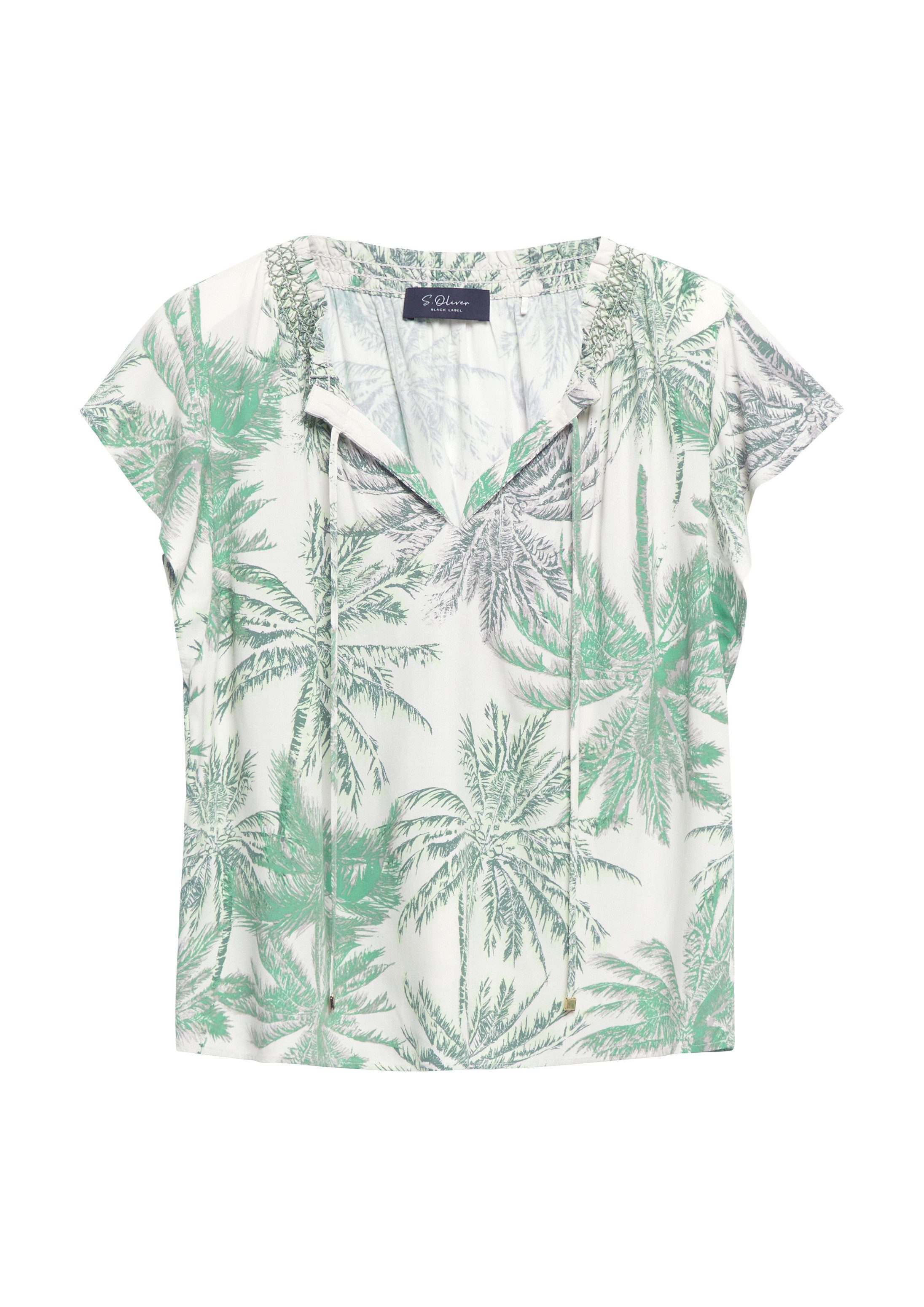 s.Oliver Kurzarmbluse Bluse Viskose-Bluse mit Smok-Details