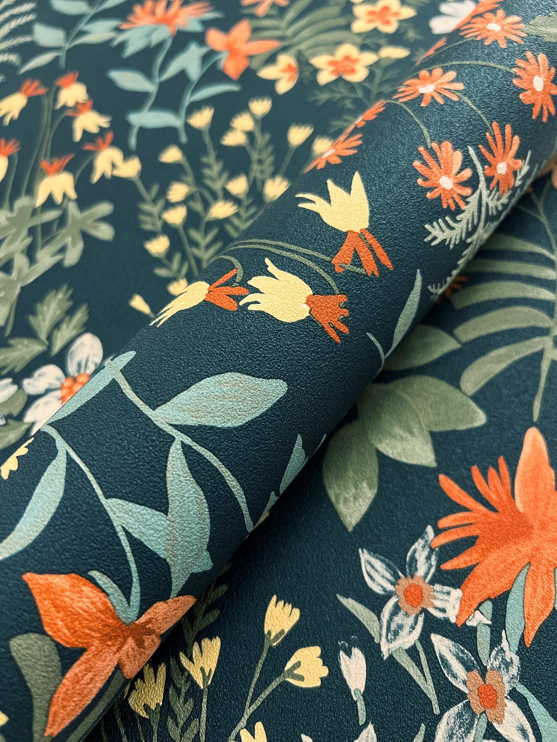Newroom Vliestapete, Blau Tapete Floral Blumen günstig online kaufen