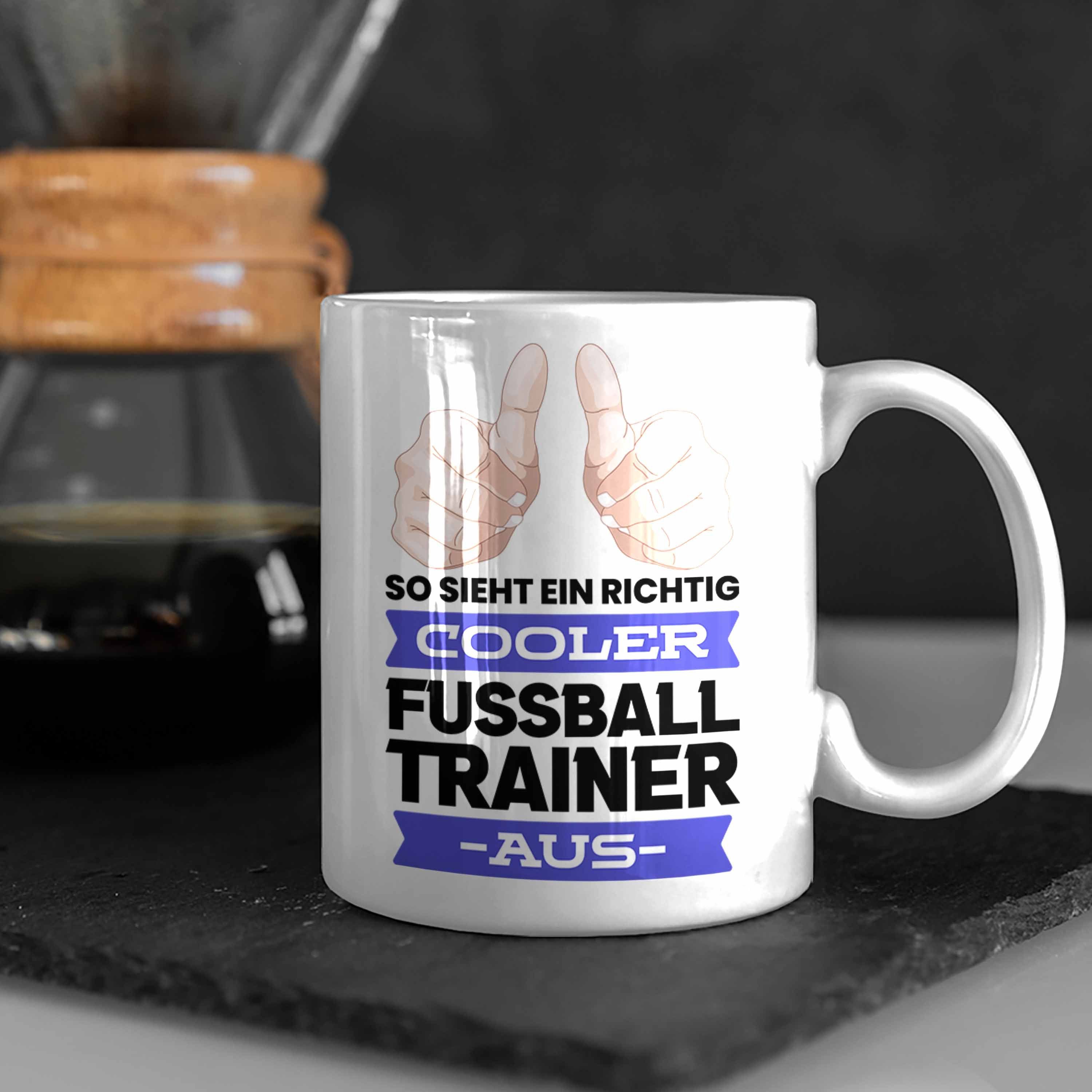 Trendation Geschenk Bester - Weiss Tasse Fussballtrainer Geburtstag Geschenkidee Trendation Coach Weihnachten Fußball Tasse Spruch Danke