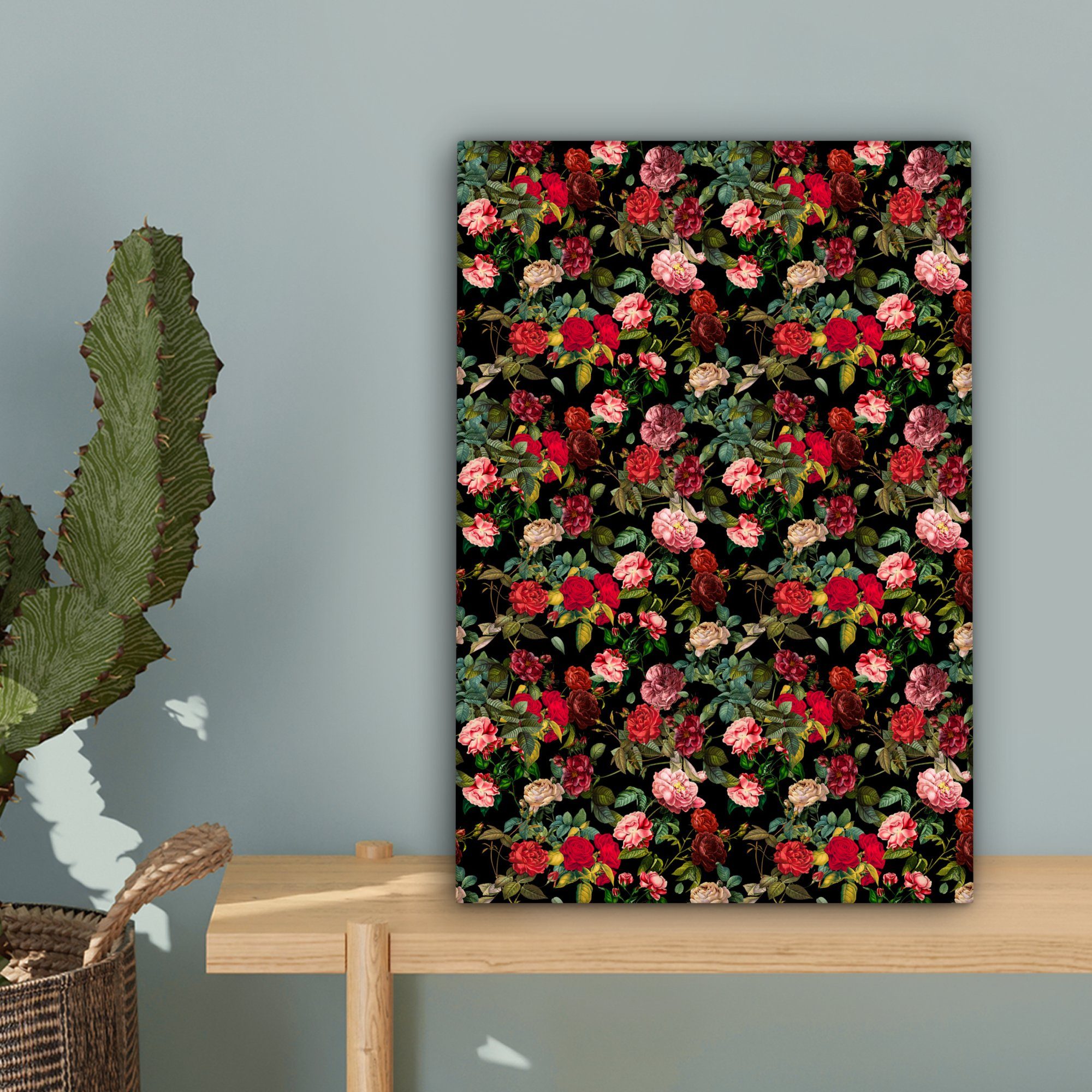 Rot fertig St), Zackenaufhänger, Leinwandbild Blumen OneMillionCanvasses® bespannt Rosen, - - Leinwandbild inkl. cm (1 Gemälde, 20x30