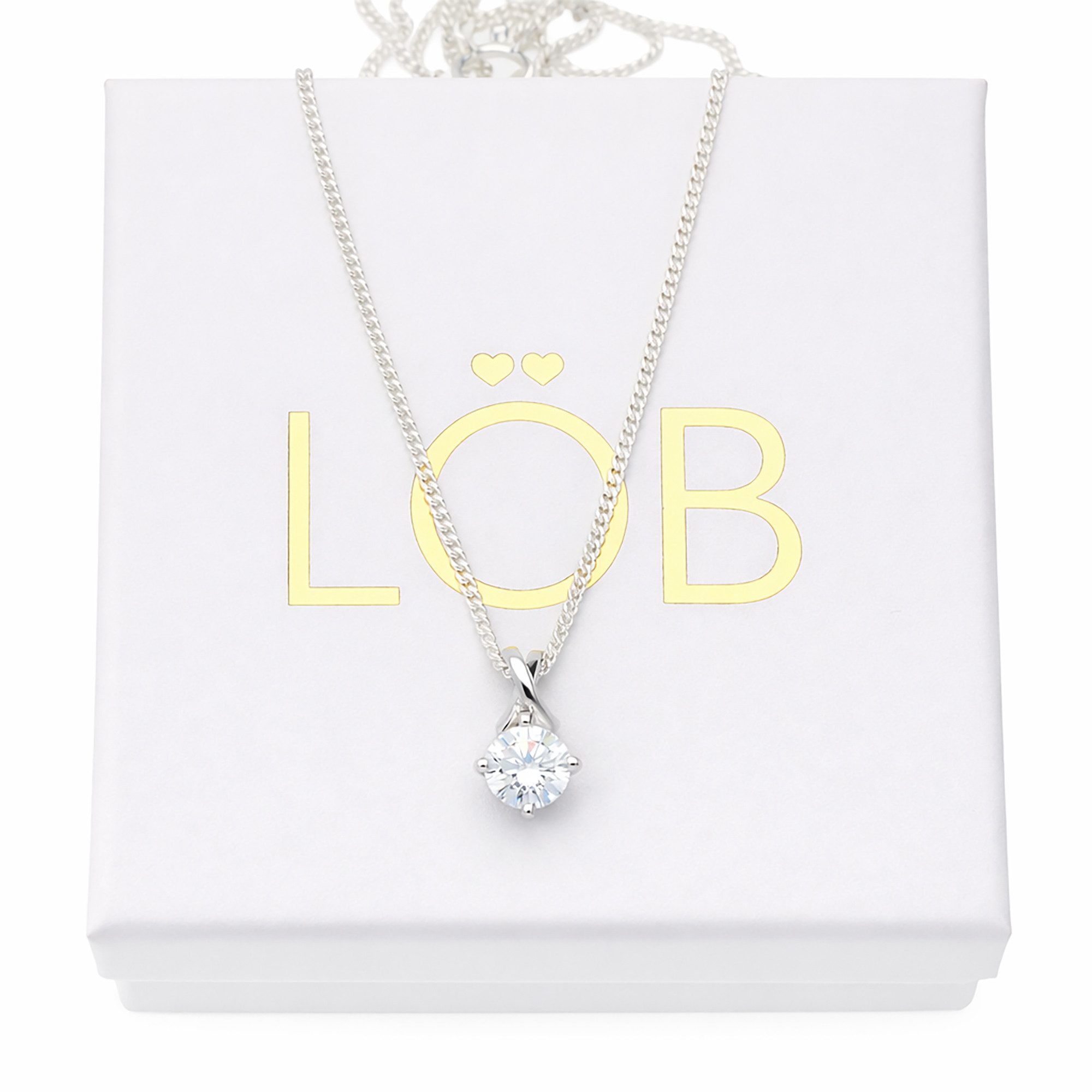 LÖB Kette mit Anhänger 925 Silber Halskette Tropfen-Anhänger Zirkonia Stein Tropfenform weiß (Geschenke für Frauen Damen Beste Freundin Mutter Mama Ehefrau Oma sie zum Geburtstag Schmuck Sommer), Kette Tropfenanhänger Glitzer Steinanhänger Diamant Form Brautschmuck