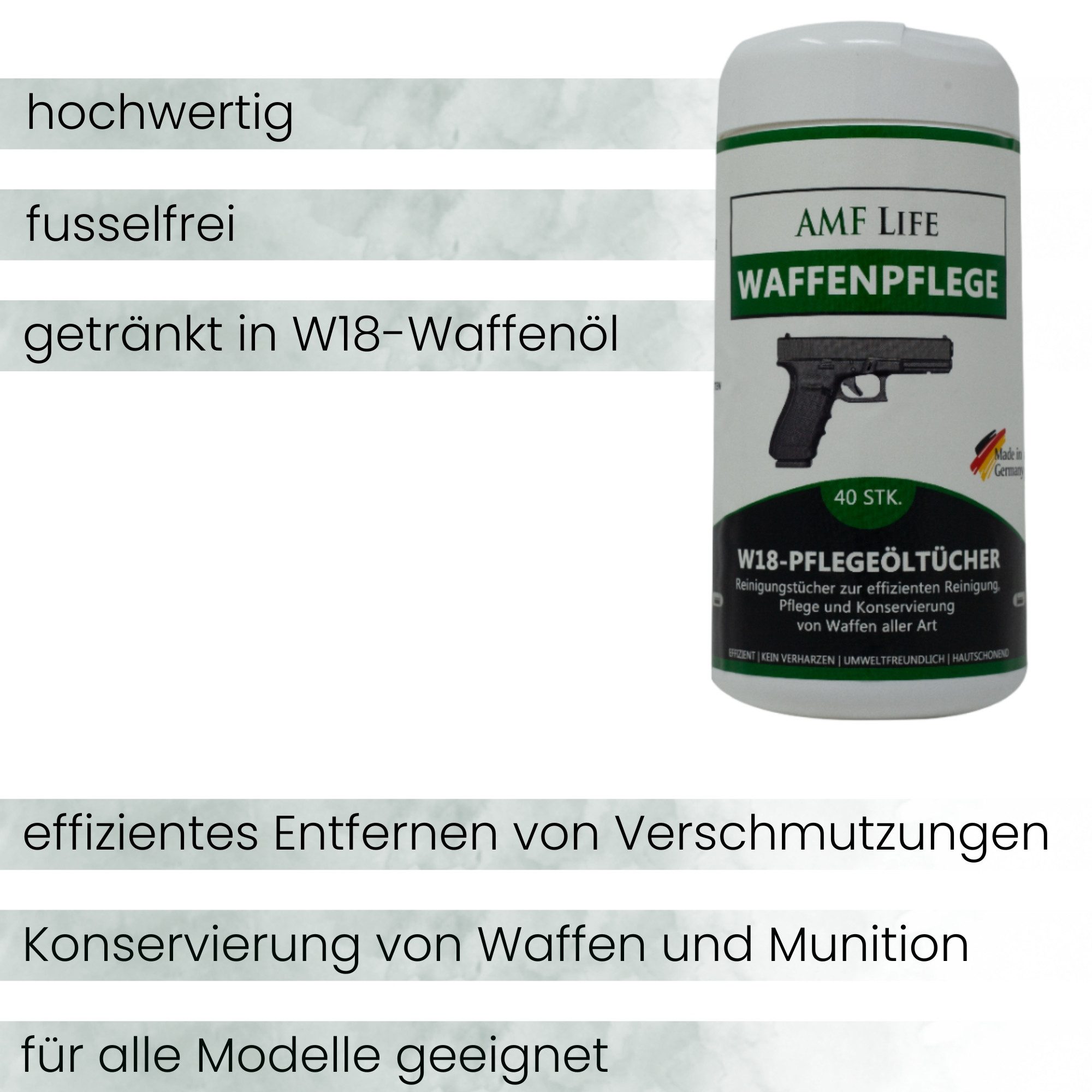 AMF Life AMF Life Waffenpflegetücher in W18-Öl getränkt, 40 Stk. Pflegetuch