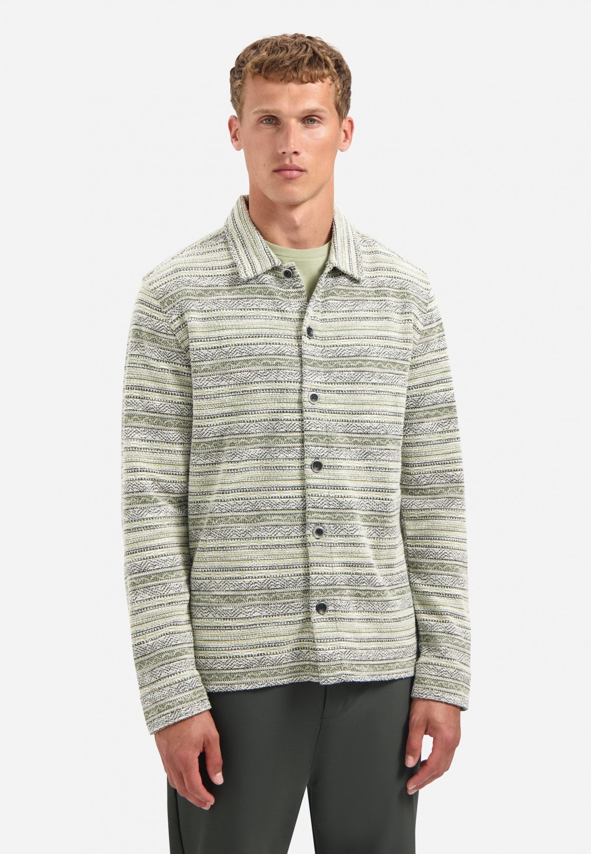 NO EXCESS Langarmhemd No Excess Gestricktes Overshirt Shirt Jersey Jacquard