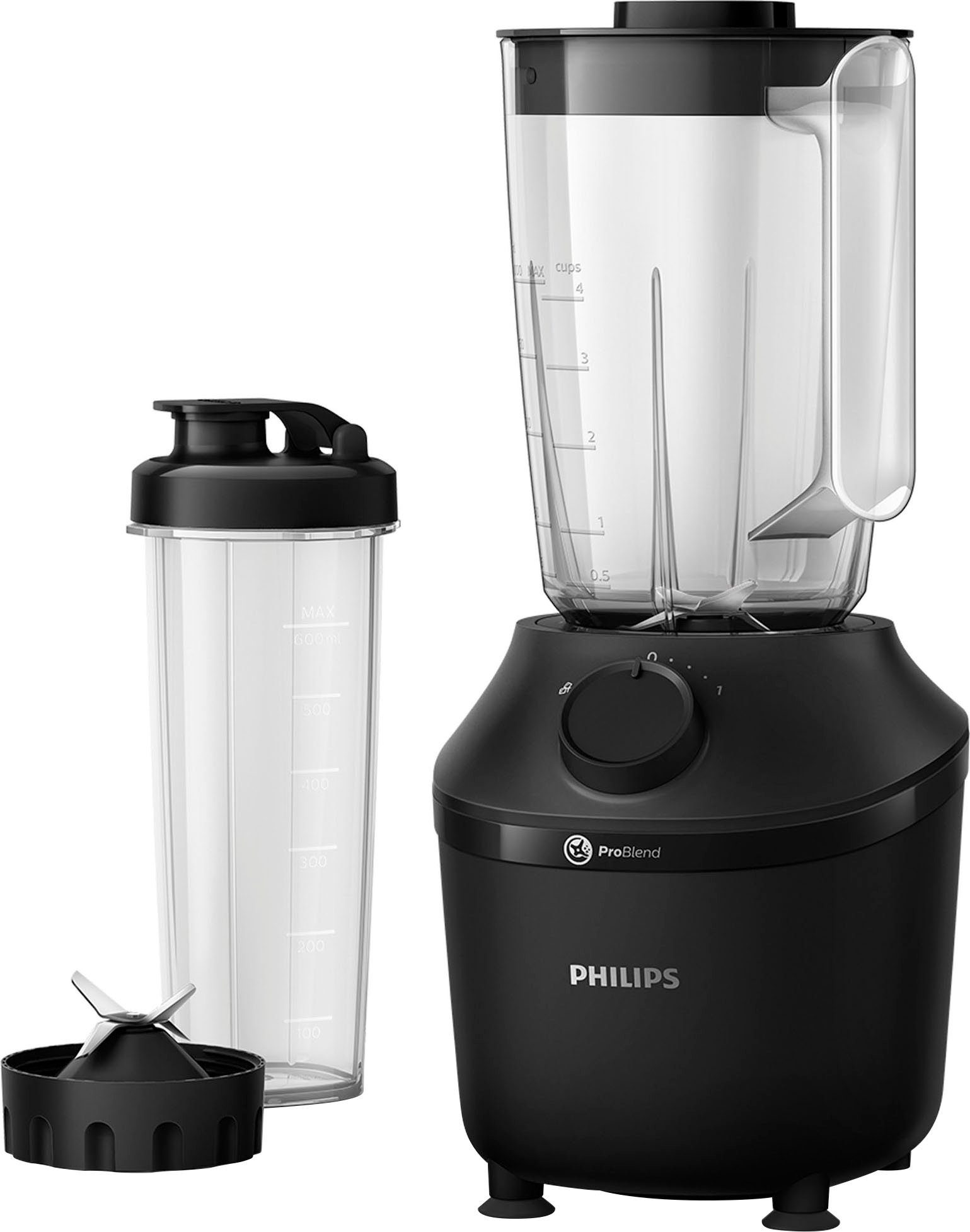 Philips Standmixer HR2041/41 3000 Series, mit ProBlend-Technologie, 450 W, 1,9L-Behälter und 1 Geschwindigkeitsstufe + Impulseinstellung; Schwarz