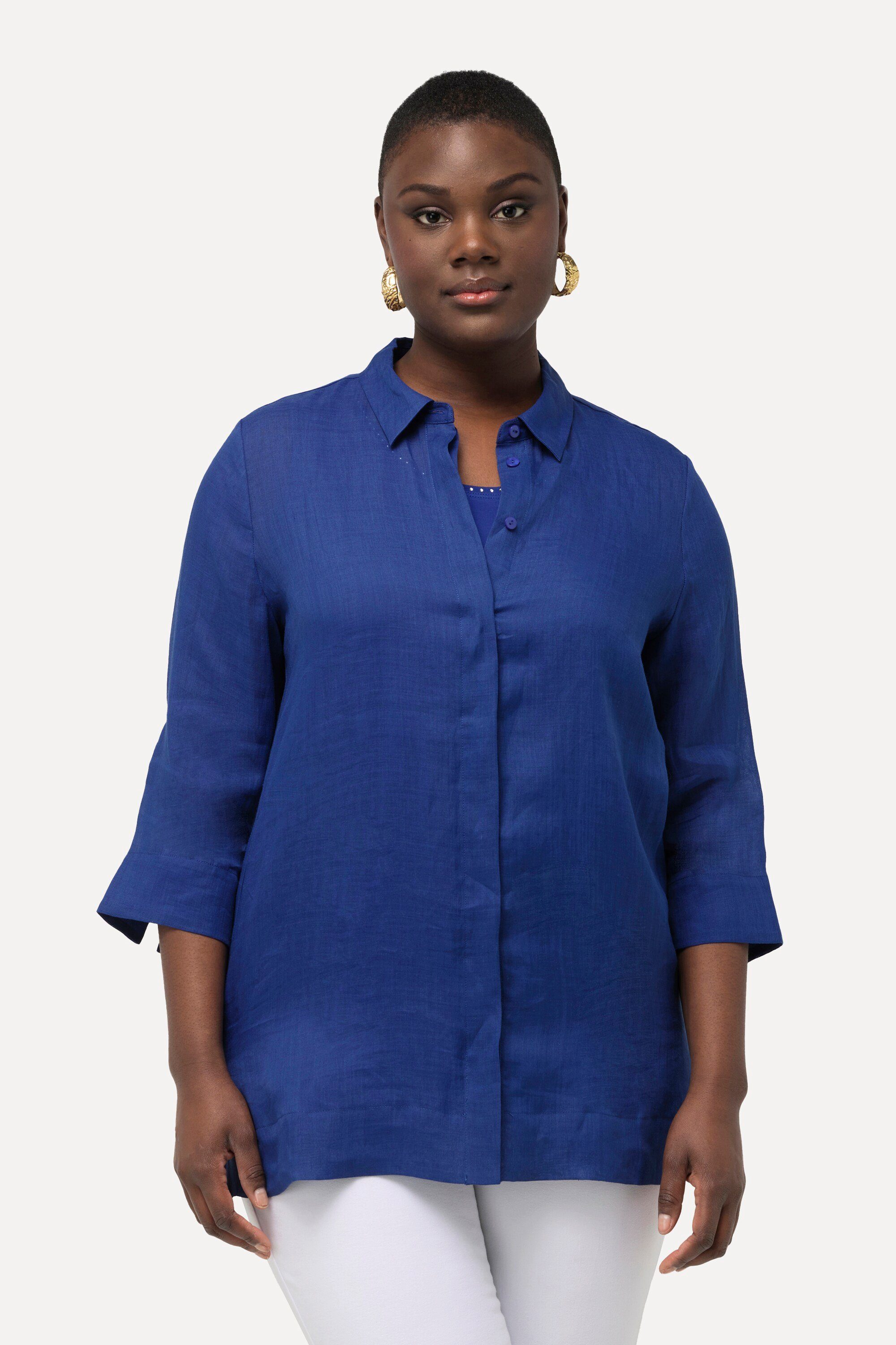 Hemdbluse Ramie-Bluse Hemdkragen 3/4-Arm