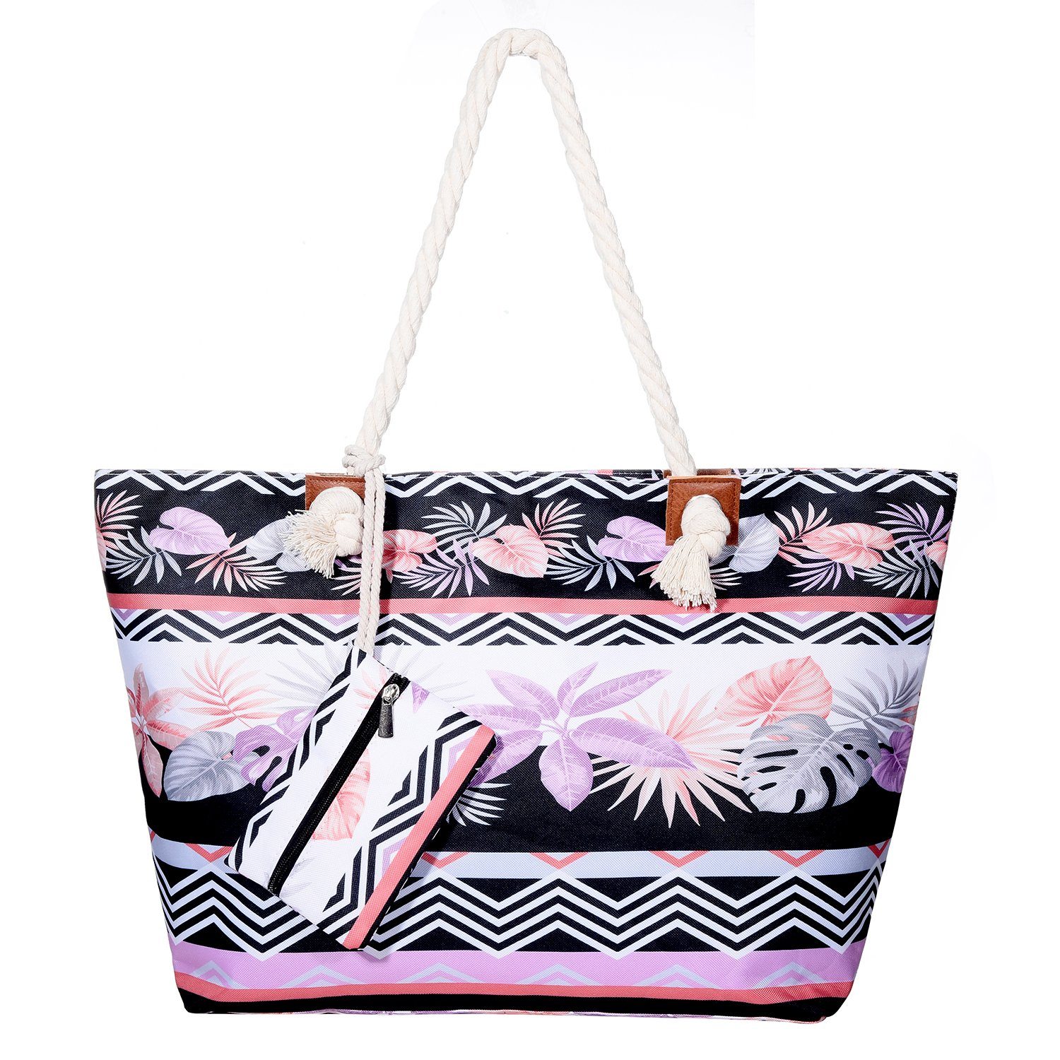 DonDon Strandtasche Shopper wasserabweisende Tasche (2-tlg), Große Strandtasche, mit Reißverschluss, inkl. kleinem Beutel Viva vida