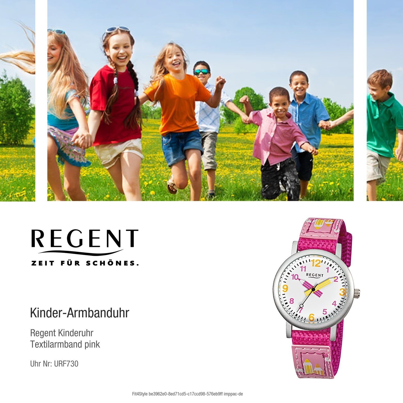 Regent Quarzuhr Regent pink, Uhr Textil Textilarmband klein (ca. Kinderuhr Kinder 29mm) rundes Gehäuse, Quarzuhr