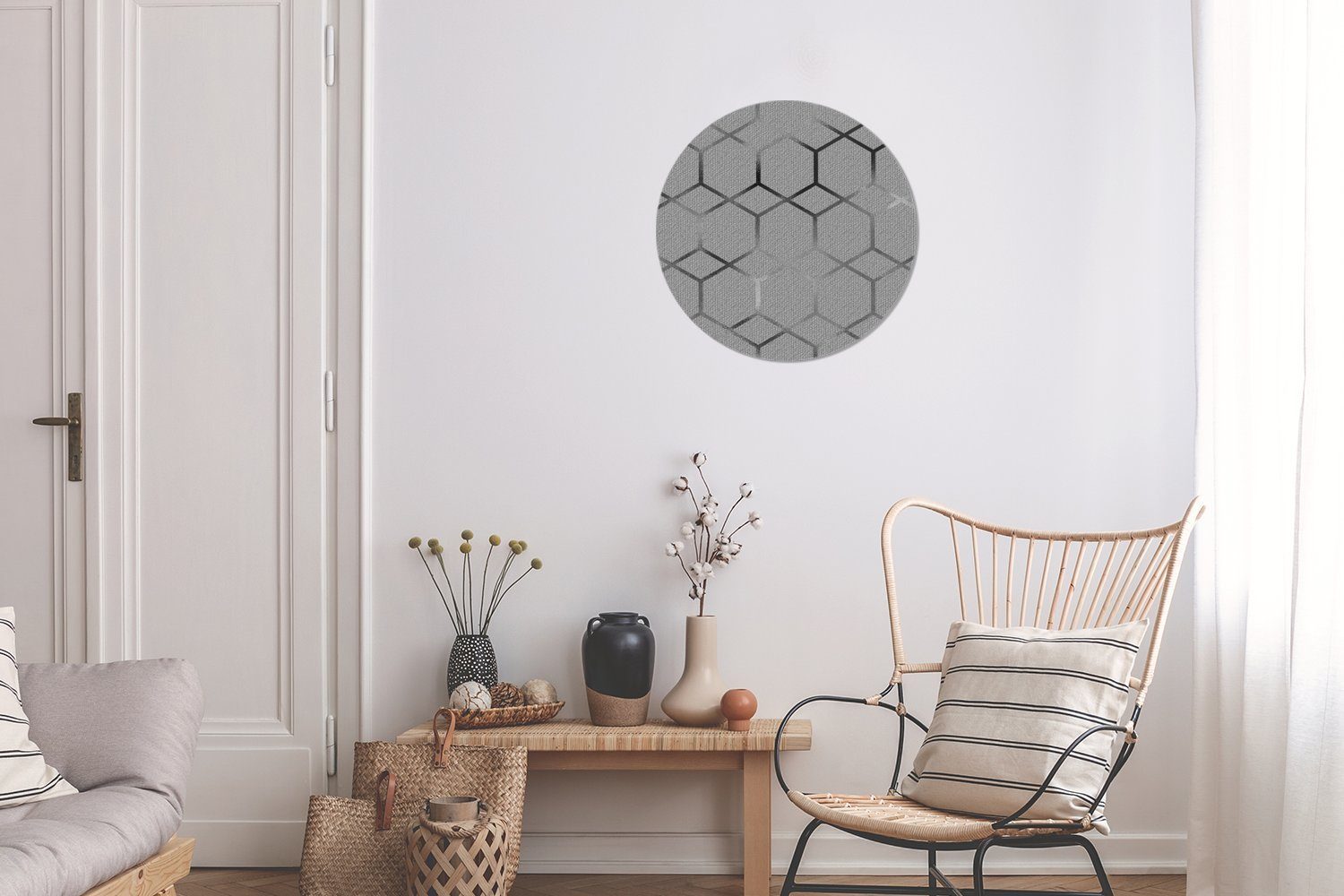 cm Geometrisch Forex, - MuchoWow Weiß, (1 St), Rundes Wanddekoration - Schwarz Kreis - Wandbild, 30x30 Sechseck Wohnzimmer, Gemälde