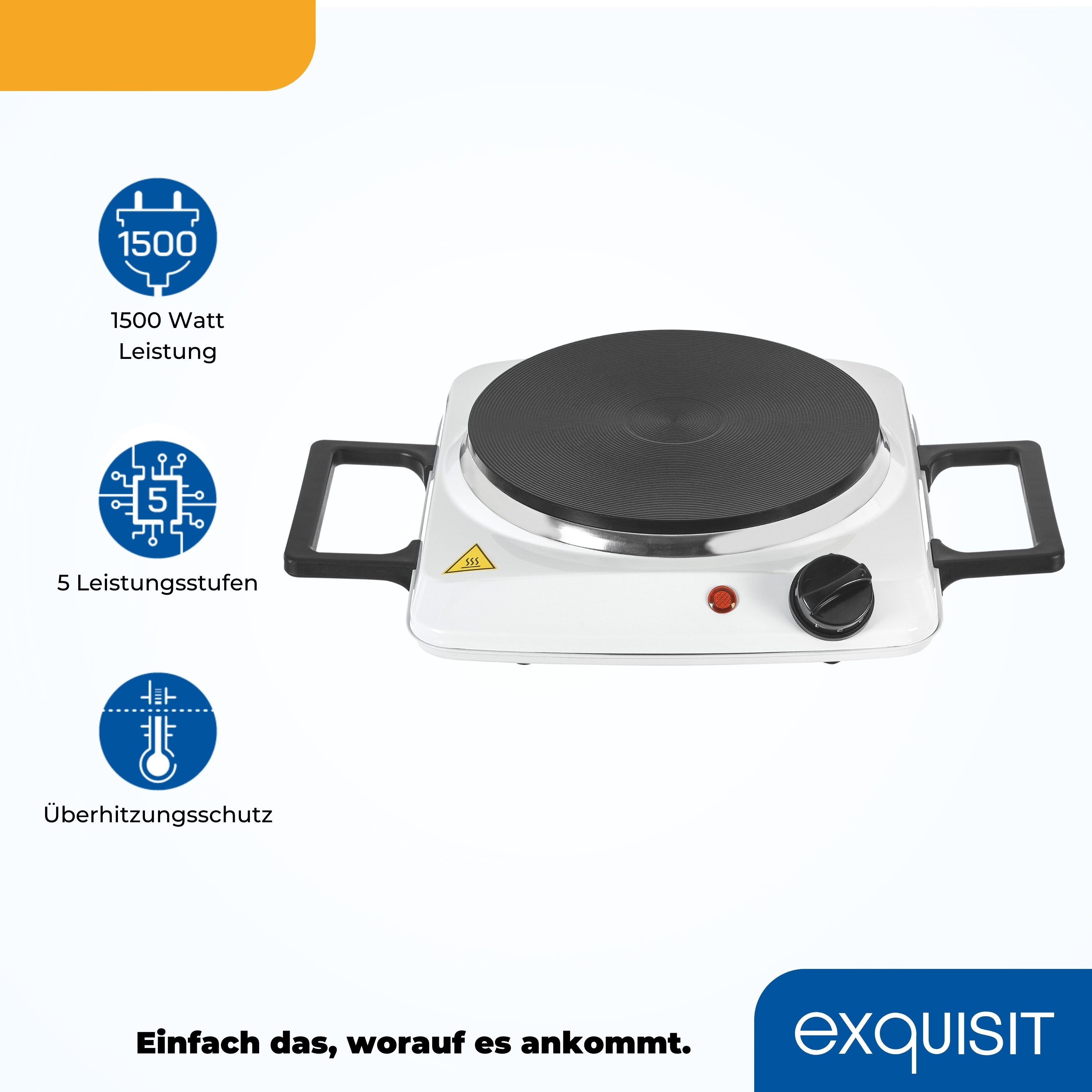 exquisit Einzelkochplatte KP 3102, 1500 W, Massekochfeld, flexibles Kochen überall