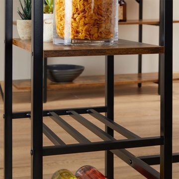 CARO-Möbel Säulen-Esstisch NELAS, Bartisch Industrial Stil aus Metall und MDF braun mit 3 Ablagen Weingl